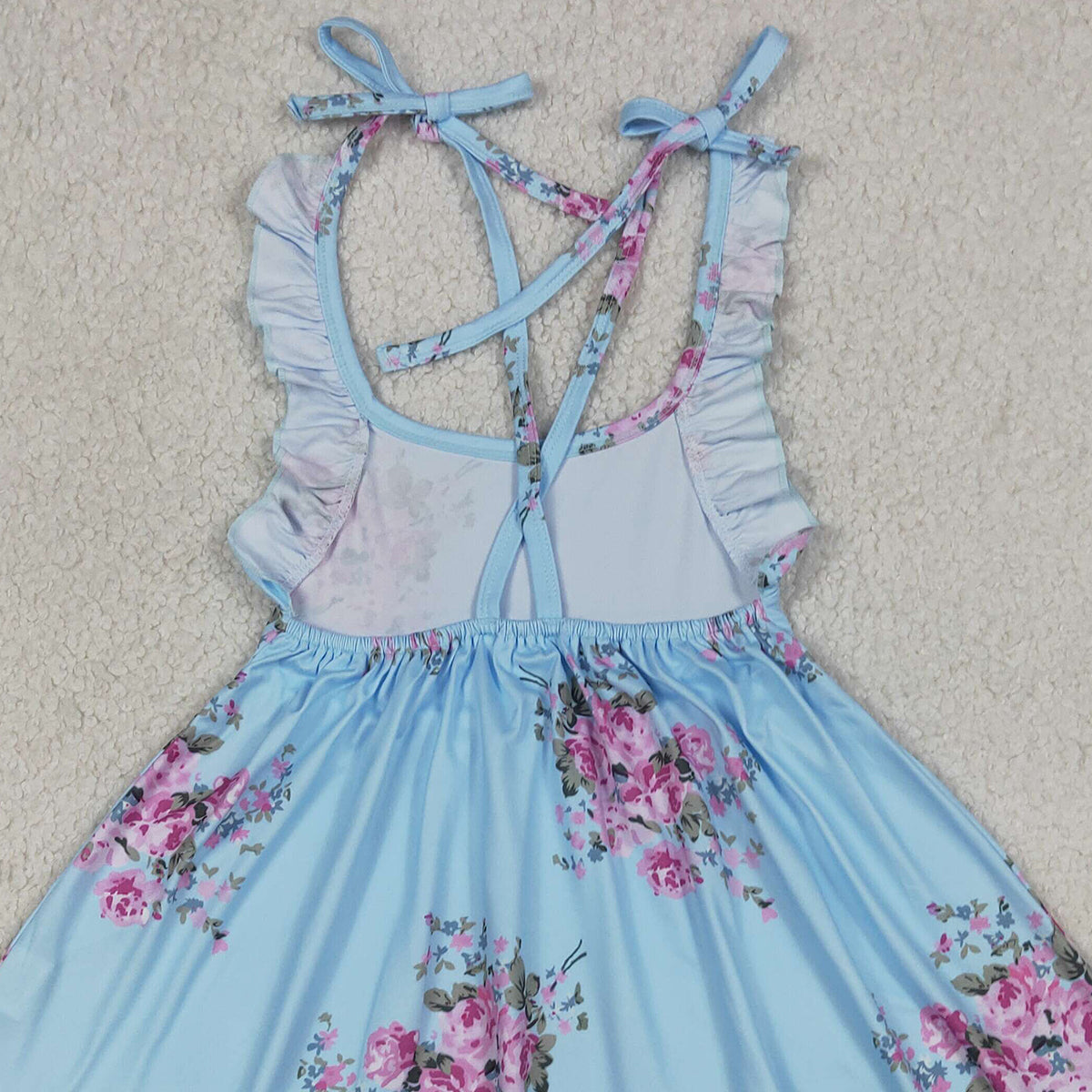 RTS NO MOQ GSD4088 Baby Girls Knee-Length Dress with Blue Straps And Flowers(2T-10-12T）