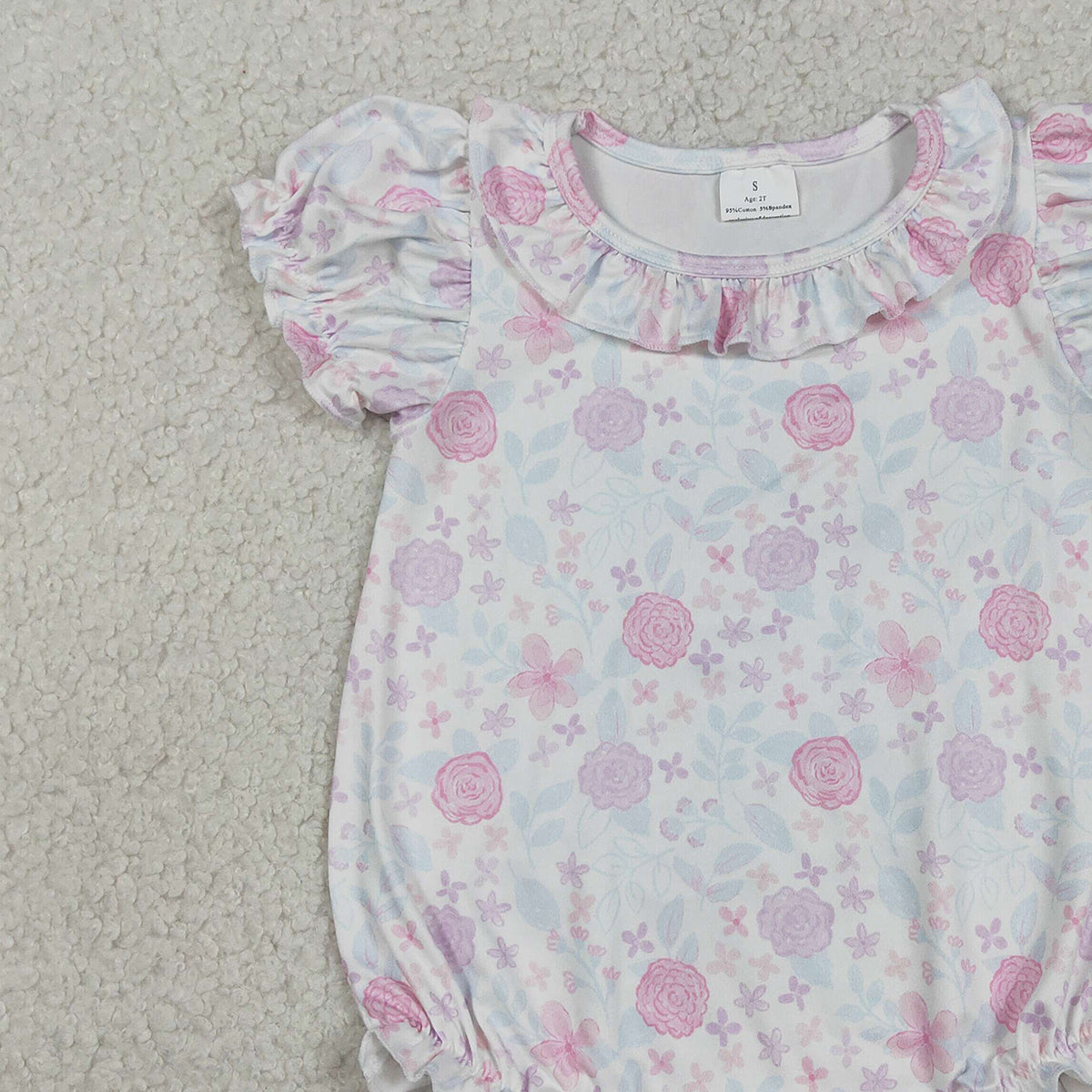 RTS NO MOQ SR4023  Baby Girls Colorful Flowers Rompers Short Ruffle Sleeve Cute Baby Girl Outfit Infant Clothing