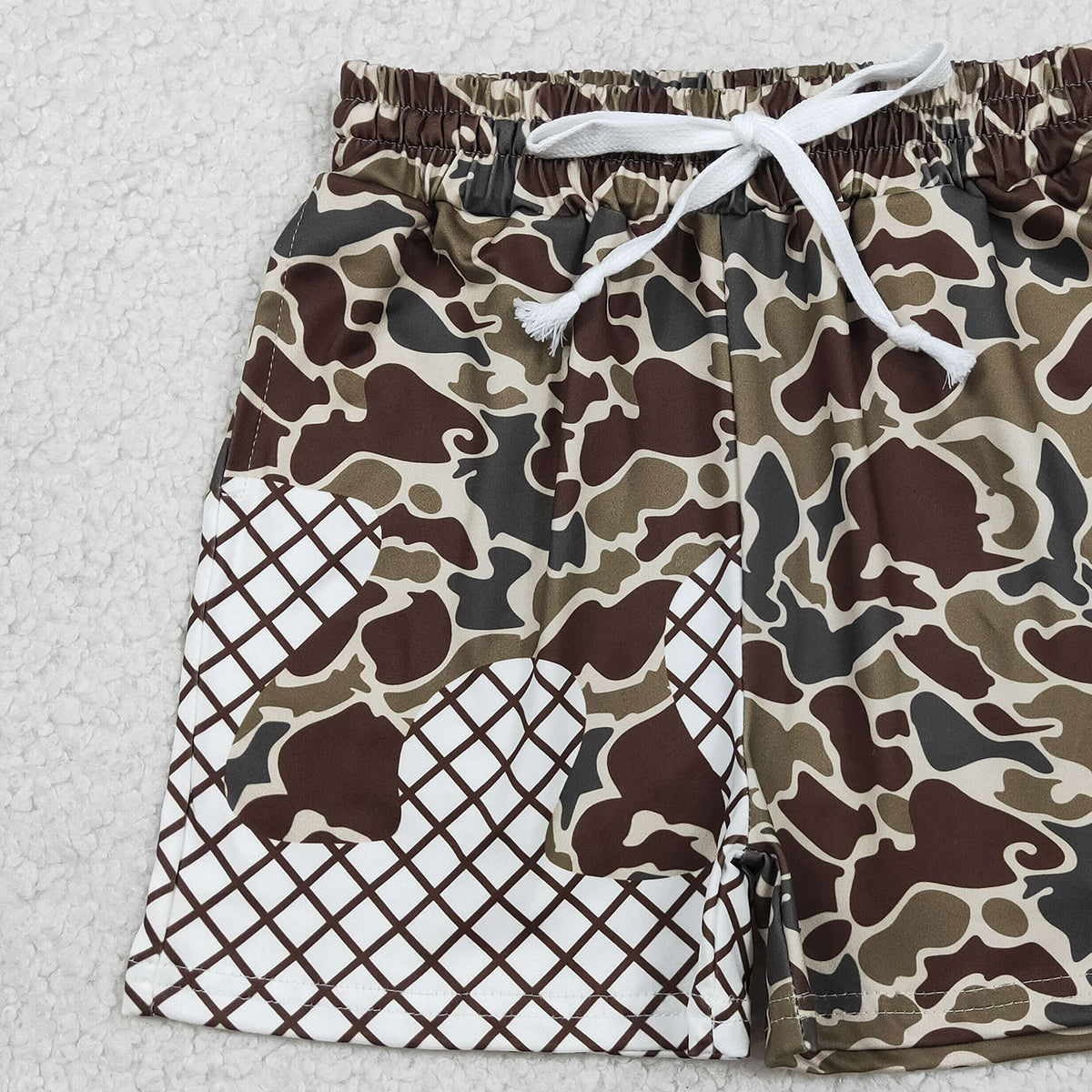 RTS NO MOQ SS0650 Baby Boys Dark Brown Camouflage Drip Team Shorts Bottom for Infants