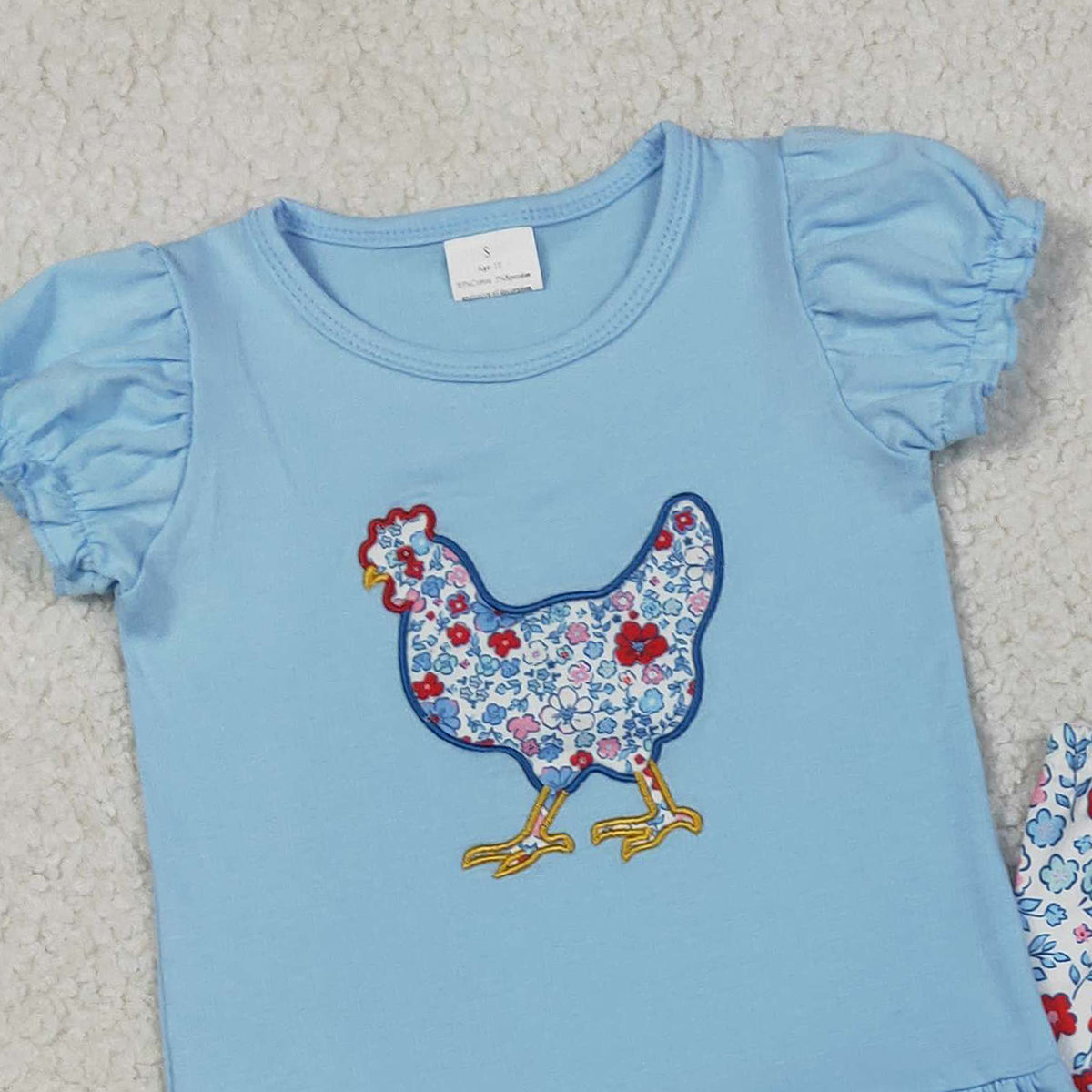 RTS NO MOQ GSPO2261 Floral Embroidery Chick Baby Girls Tunic And Ruffle Pants Set Cute Farm-Themed Outfit for Little Ones