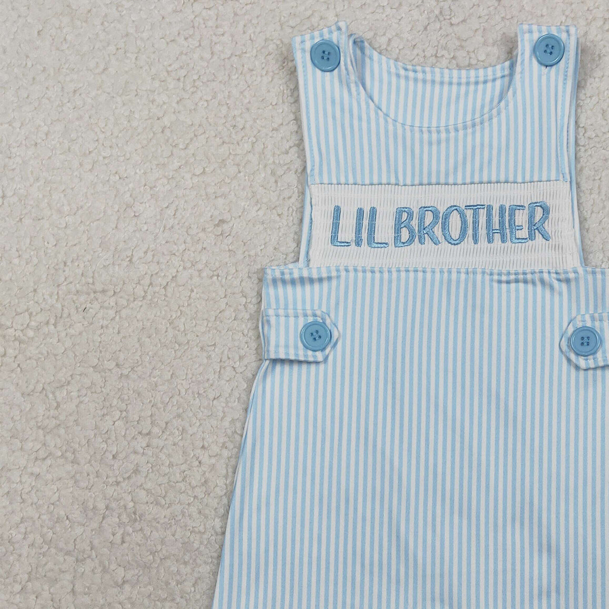 RTS NO MOQ SR3592 Baby Boys Embroidered Sleeveless Rompers Blue Stripe Little Brother Outfit Newborn Boys Clothing