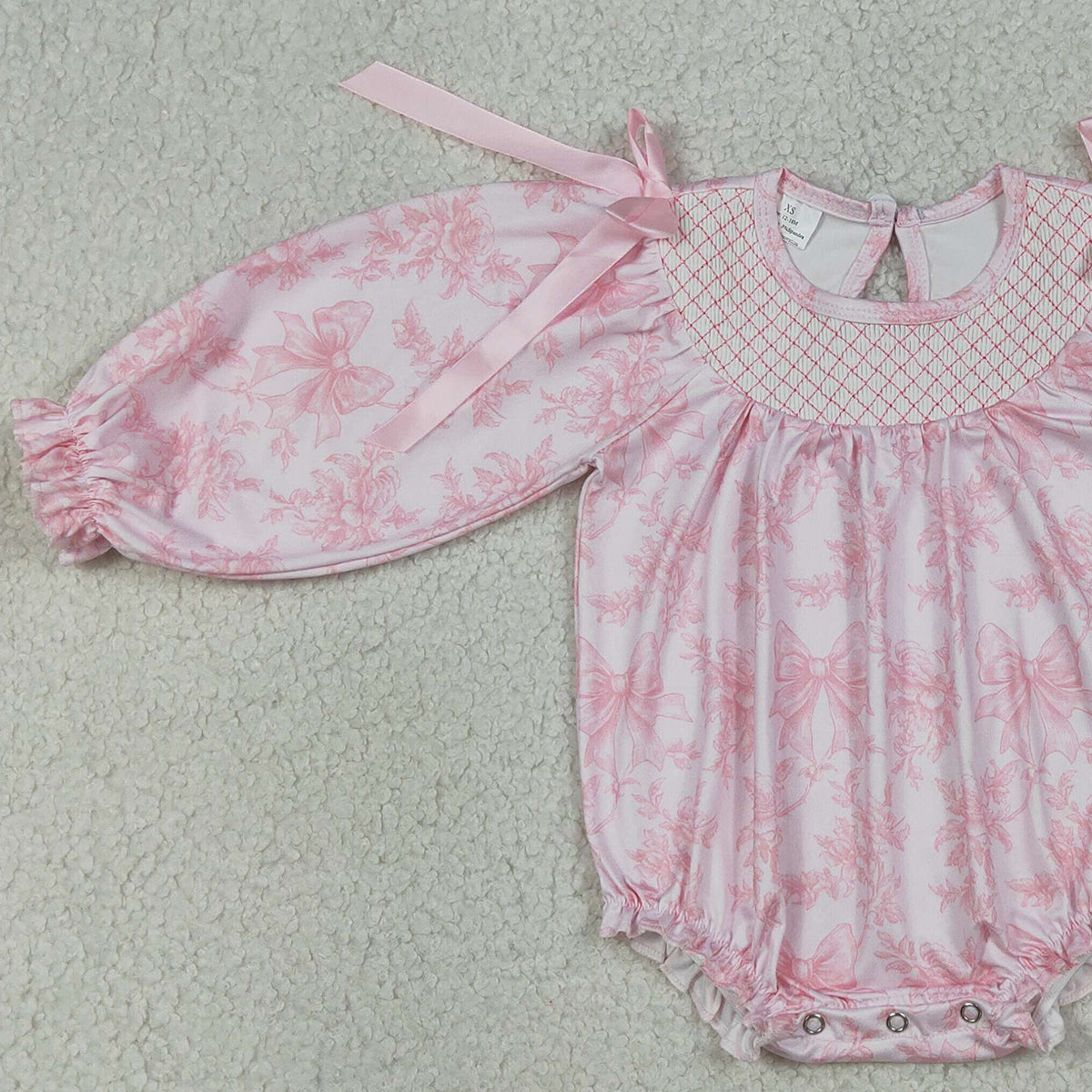 RTS NO MOQ LR2932 Baby Boys Smocked  Long Sleeve Ruffle Bows Rompers