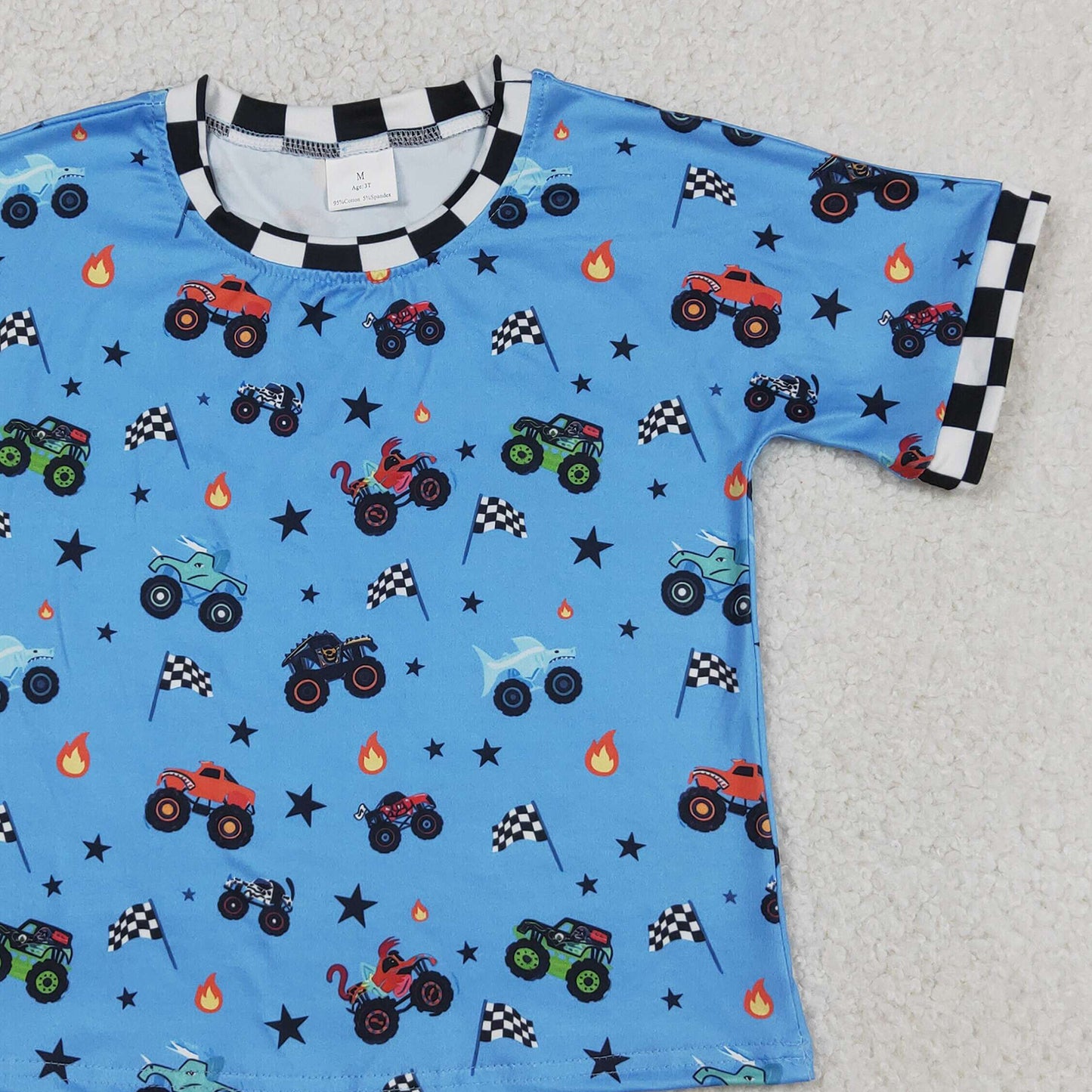 RTS NO MOQ milk silk BT1496+SS0736 Baby Boys 4th of July Car Flag Print Top And Shorts Set