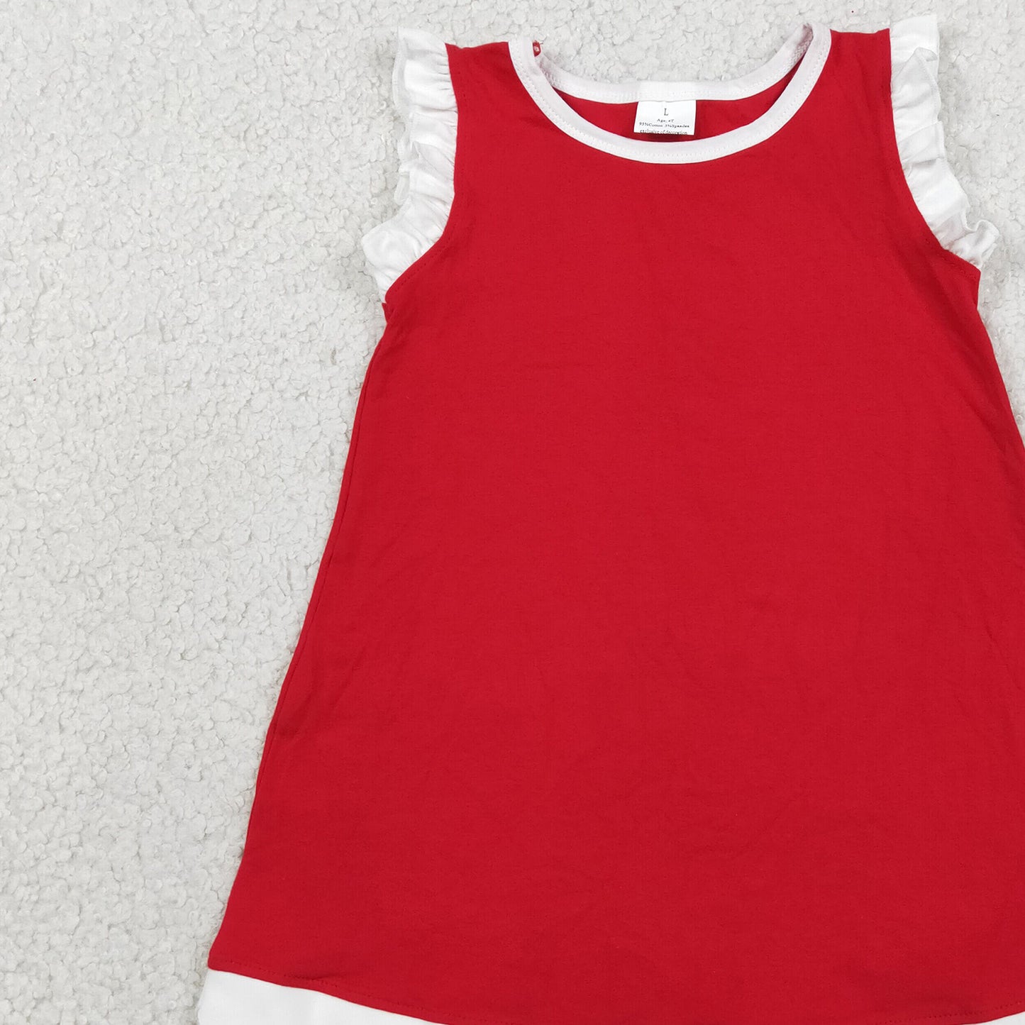 RTS NO MOQ cotton GSD4047 Baby Girls Red White Sleeveless Scallop Edge Knee Length Dress