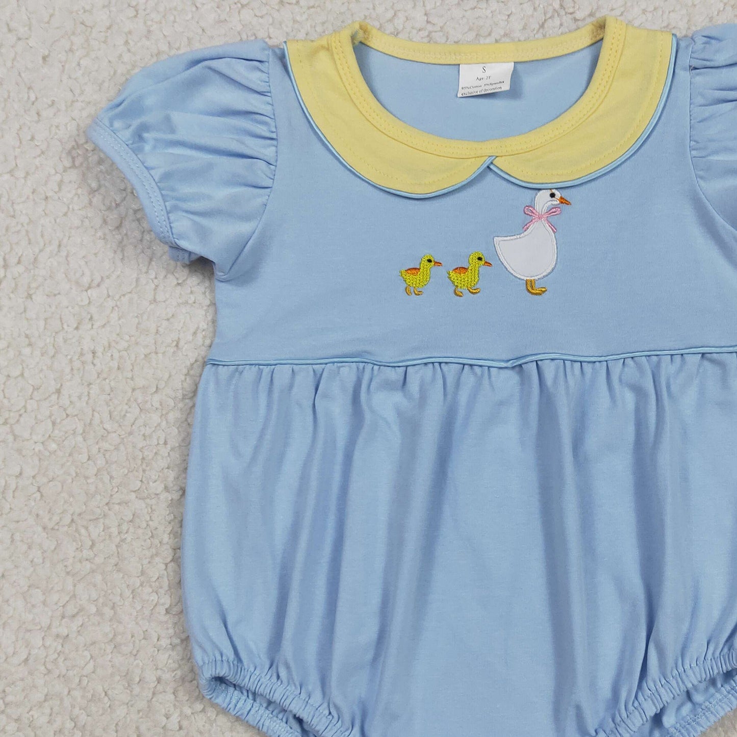 RTS NO MOQ SR3298 Baby  Girls Ducks Goose Embroidery Collar Short Sleeve Rompers