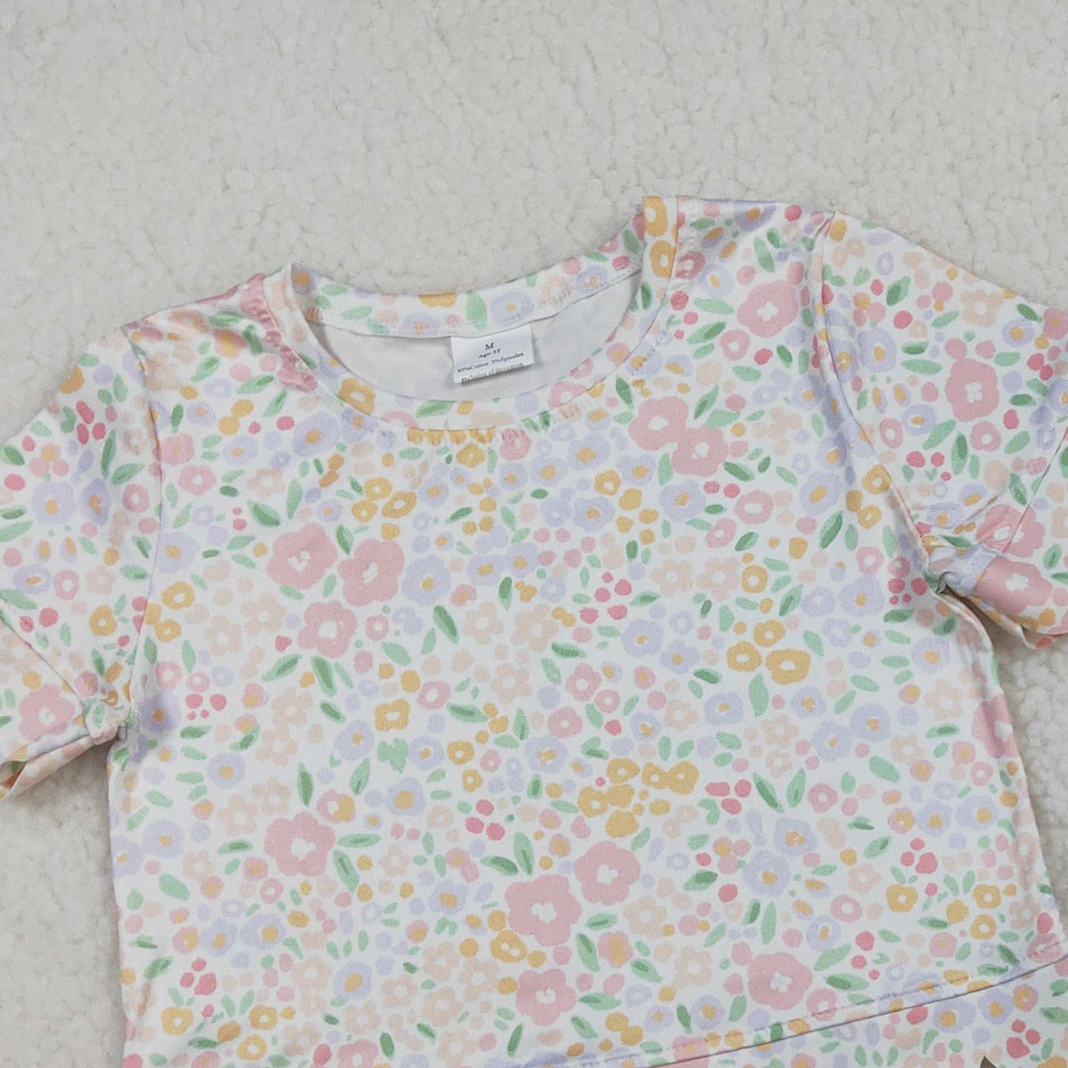 RTS NO MOQ GSSO3273 Baby Girls Short Sleeve Colorful Floral Top And Scallop Shorts Set