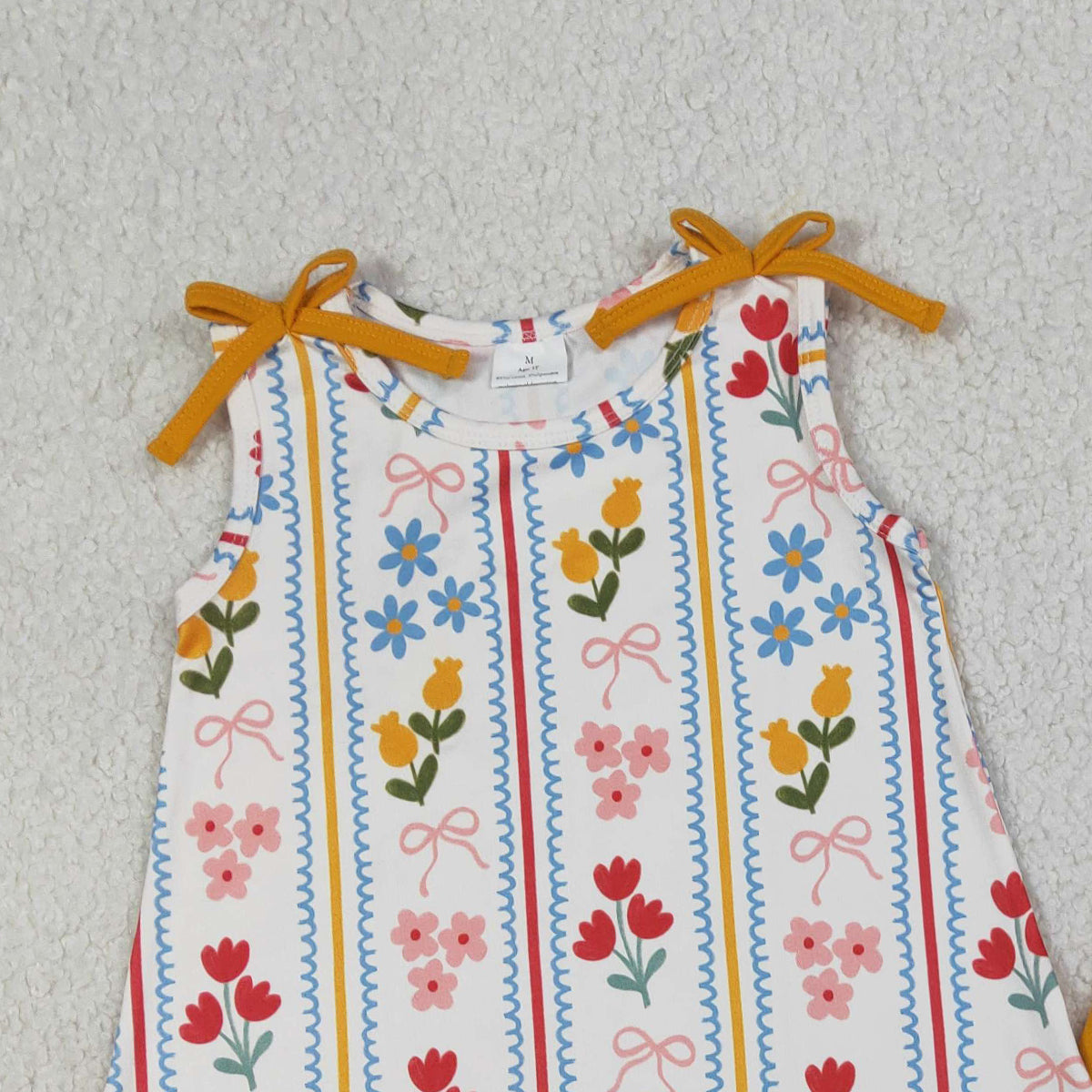 RTS NO MOQ GSSO3388 Baby Girls Bows And Flowers Stripe Scallop Tunic with Ruffle Shorts Cute Outfit Set for Little Ones