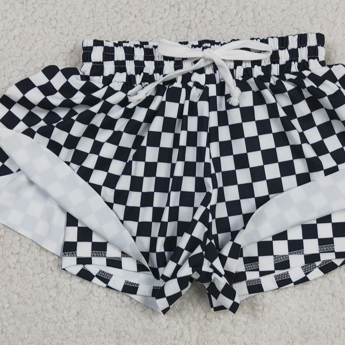 RTS NO MOQ SS0865 Baby Girls Black And White Plaid Yoga Active Wear Butterfly Shorts