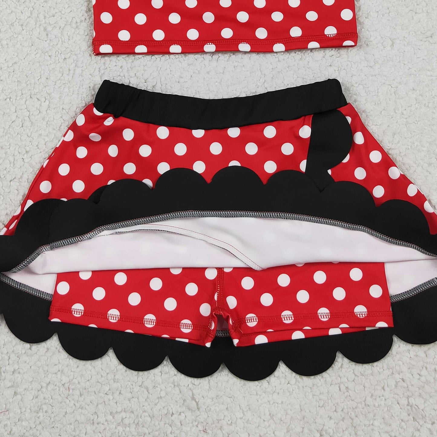 RTS NO MOQ yoga fabric GSD4080 Baby Girls Cute Red Polka Dot Sleeveless Vest Scallop Skort Active Set
