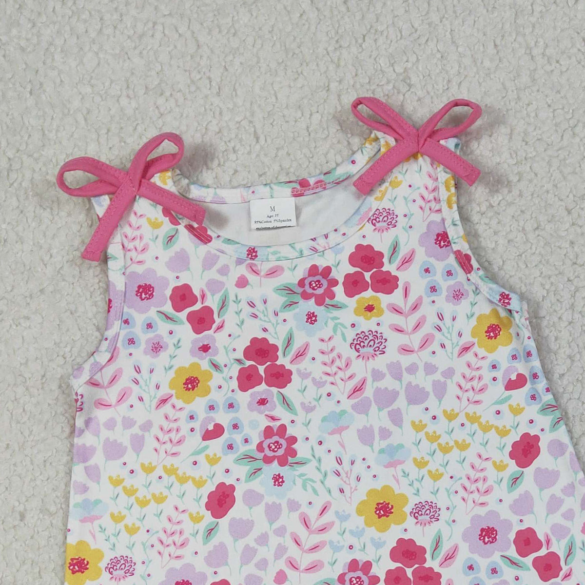 RTS NO MOQ GSSO3391 Baby Girls Sleeveless Colorful Flowers Tunic Ruffle Shorts Outfit Set Cute Baby Girl Summer Clothing Set