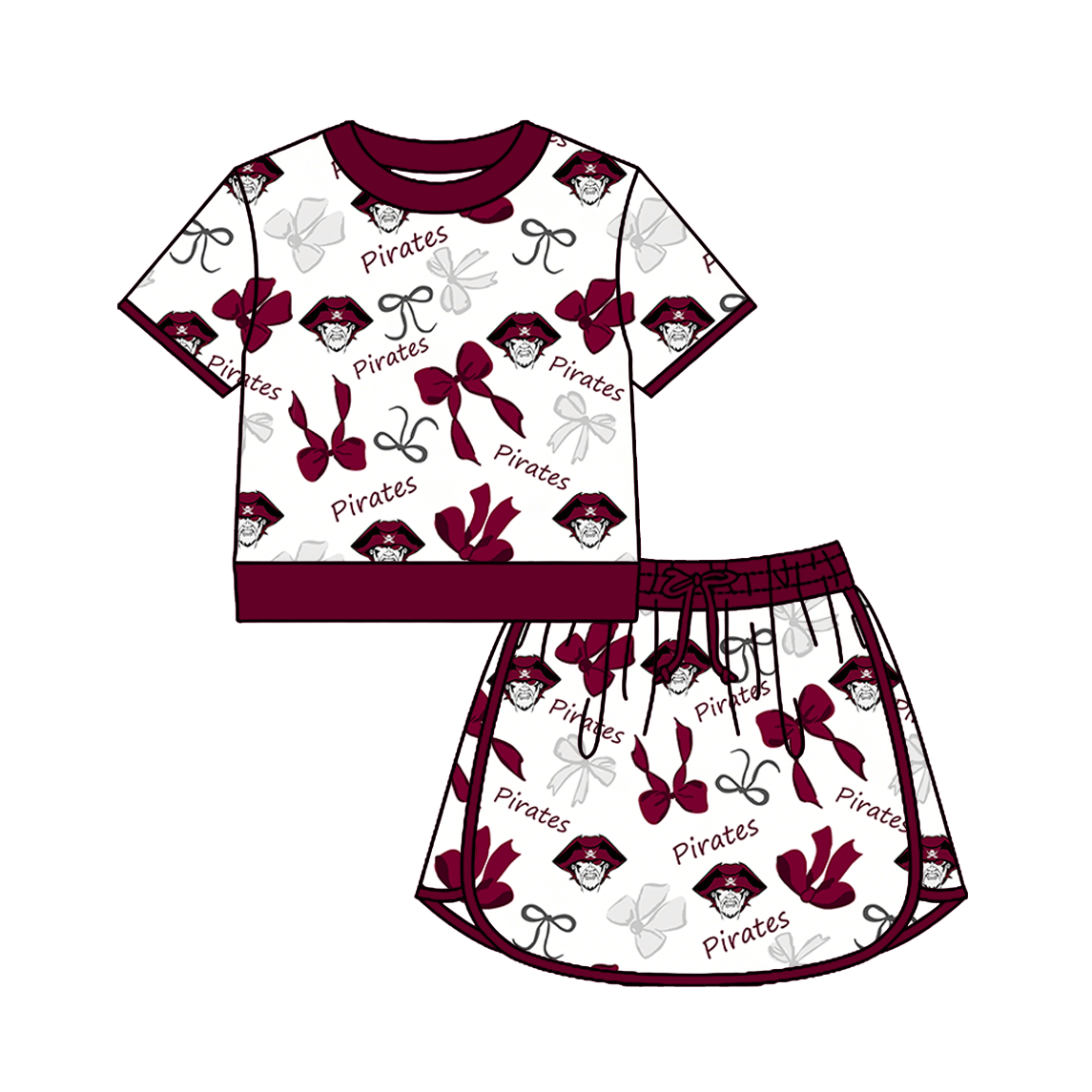 custom moq 5 mix size XY070206 Baby Girls Bow Short Sleeve Short Skort Outfit Set