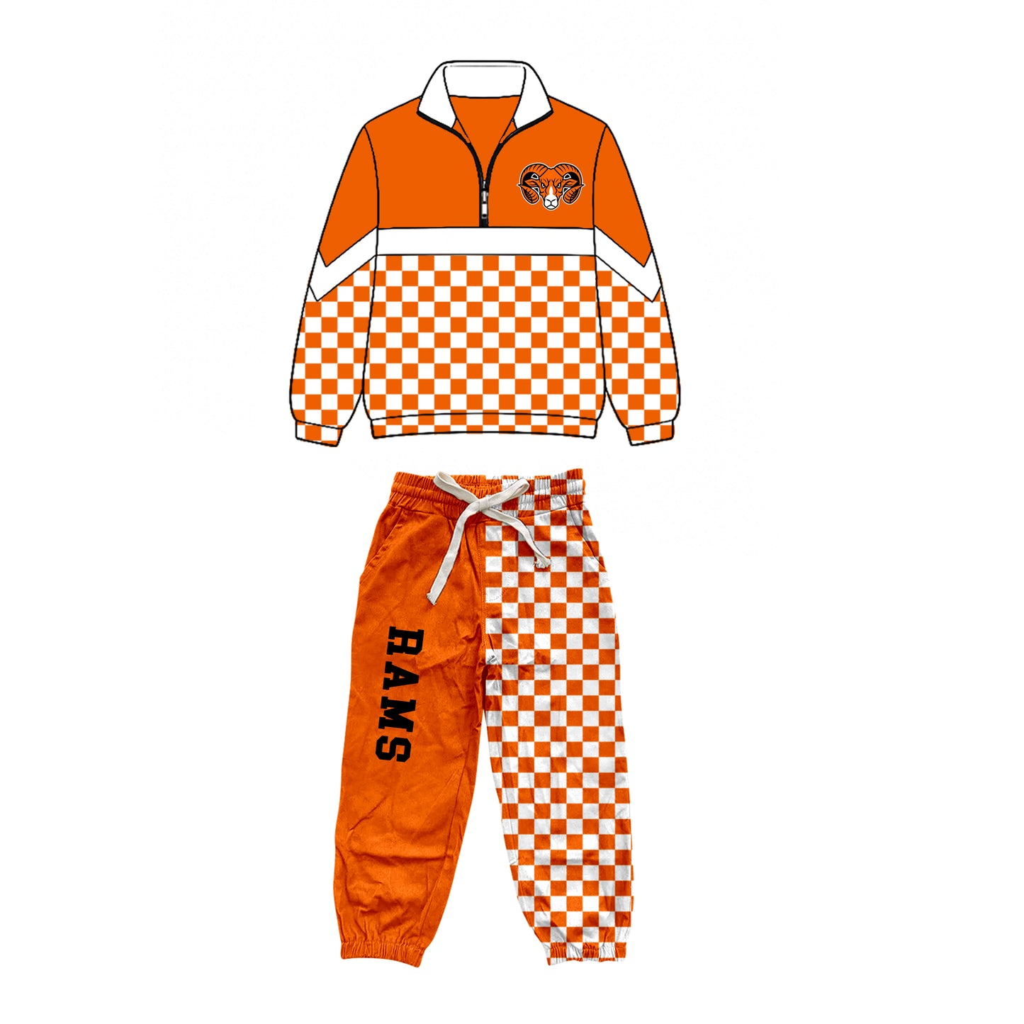 custom moq 5 mix size XY071606 Baby Kids Checked Zipper Long Sleeve Pullover Top Pants Clothes Set