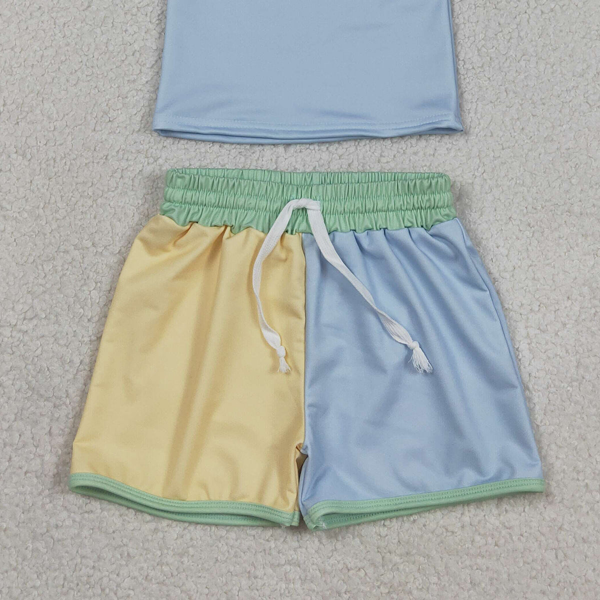 RTS NO MOQ S0634 Baby Boys Long Sleeve Swimsuit Yellow Aqua Blue Shirts Top Shorts Set for Infants
