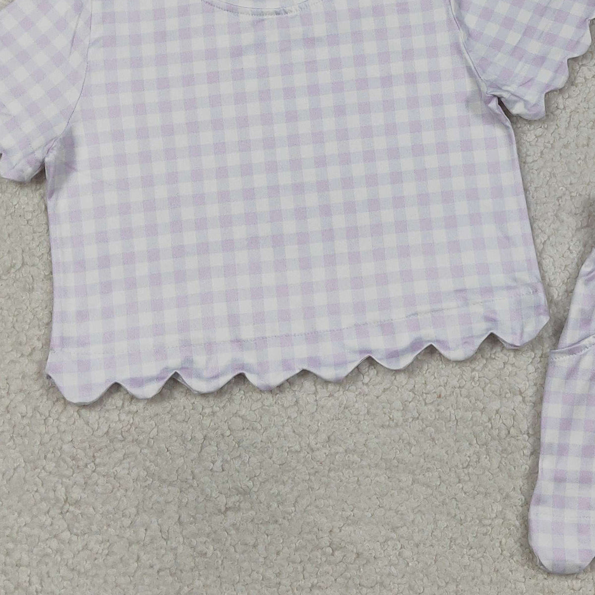 RTS NO MOQ GSSO3181  Baby Girls Lavender Checked Shirt Top And Scallop Shorts Outfit Set Cute Clothing Set for Infants
