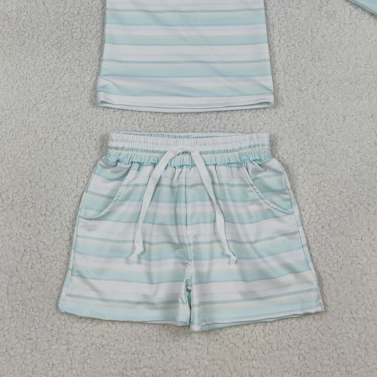 RTS NO MOQ S0649 Baby Boys Light Blue Stripe Top and Pockets Shorts Swimsuits