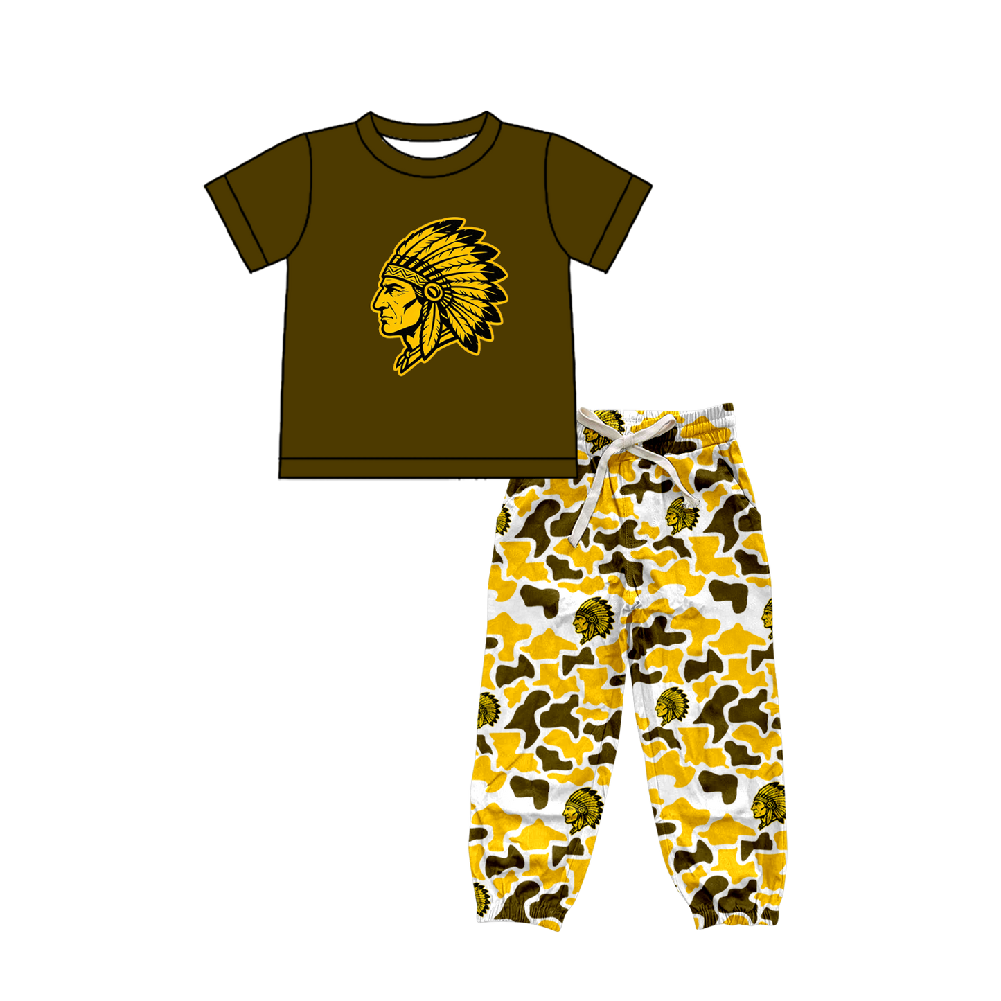 custom moq 5 mix size XY070106 Baby Boys Short Sleeve Top Camo Drawstring Pants Set Team Outfit