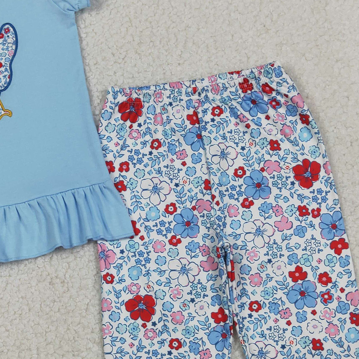 RTS NO MOQ GSPO2261 Floral Embroidery Chick Baby Girls Tunic And Ruffle Pants Set Cute Farm-Themed Outfit for Little Ones