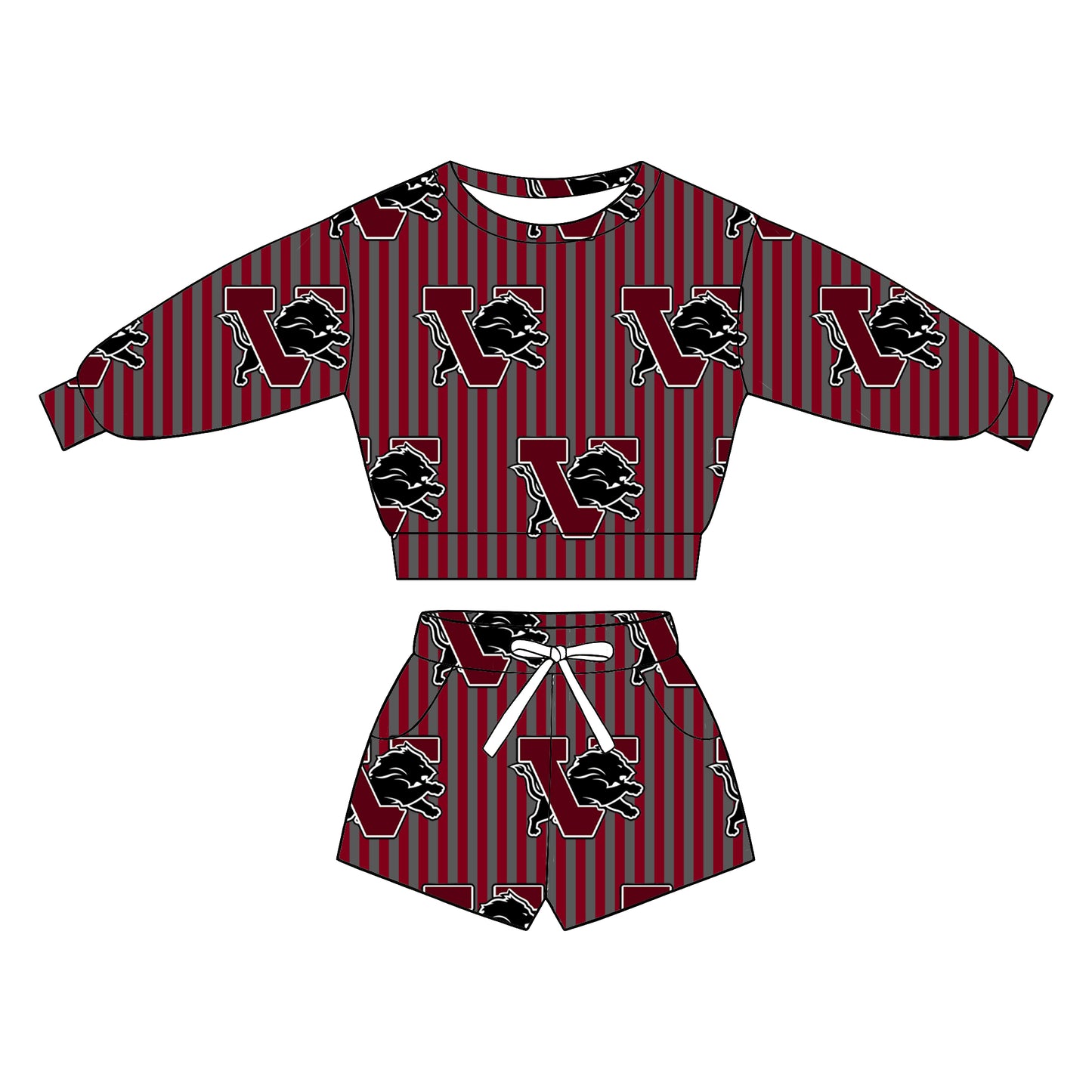 custom moq 5 mix size XY072006 Baby Kids Stripe Long Sleeve Top Drawstring Shorts Team Casual Outfit Set