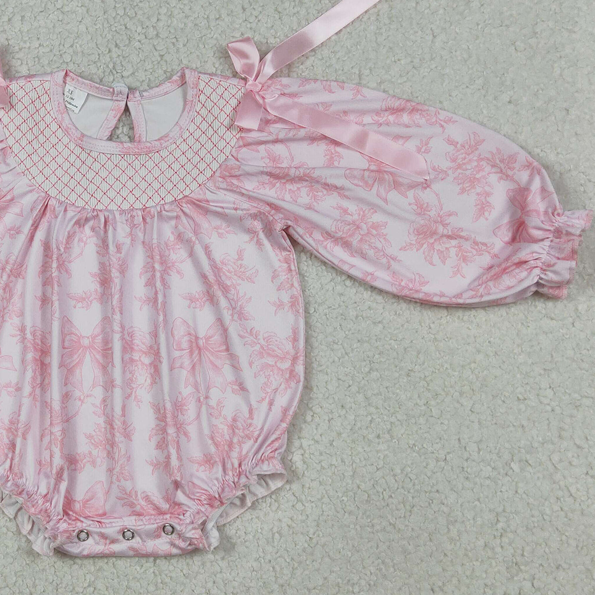 RTS NO MOQ LR2932 Baby Boys Smocked  Long Sleeve Ruffle Bows Rompers