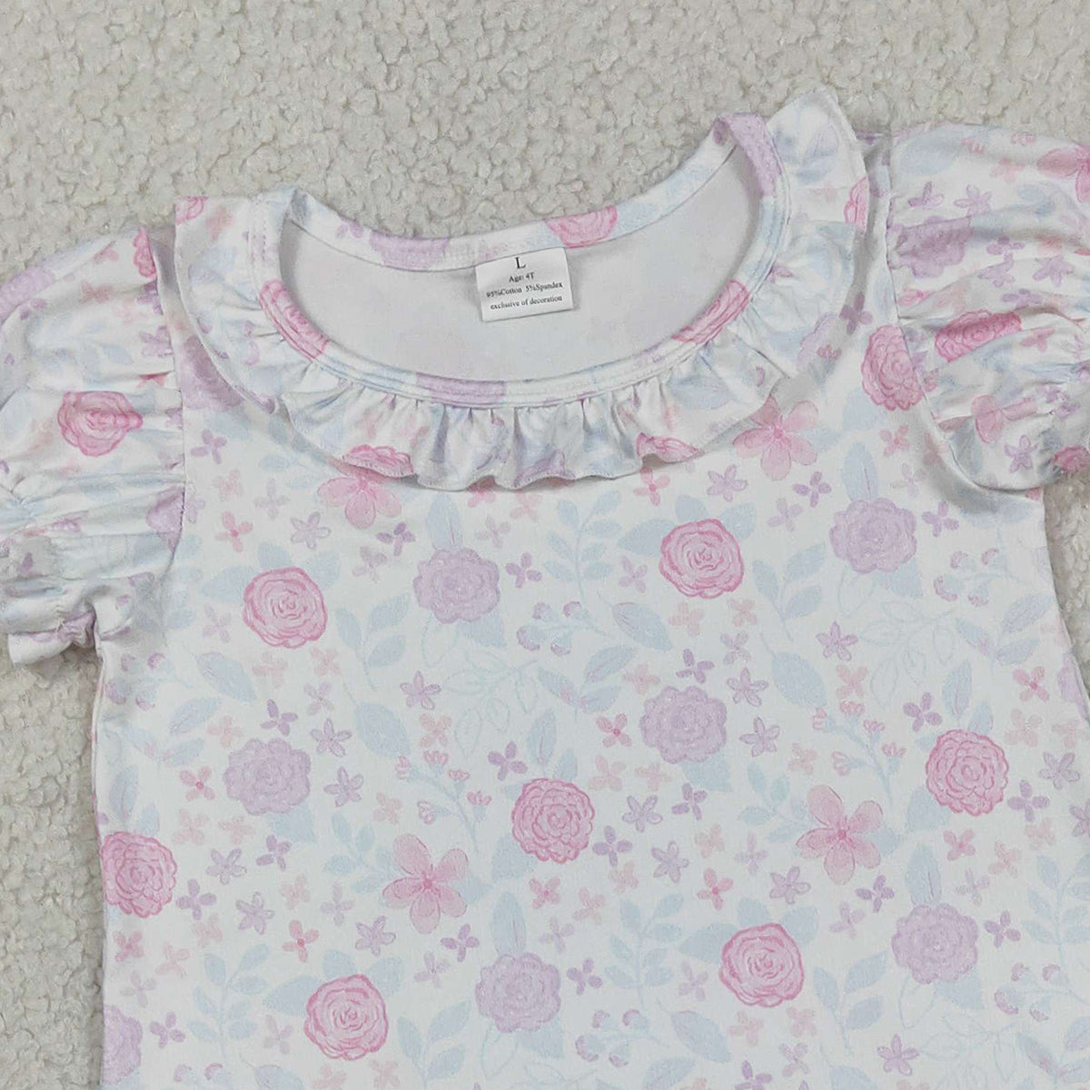 RTS NO MOQ GSD3717 Baby Girls Short Sleeve Ruffle Knee Length Dress Pink Lavender Flowers Cute Infant Girl Outfit