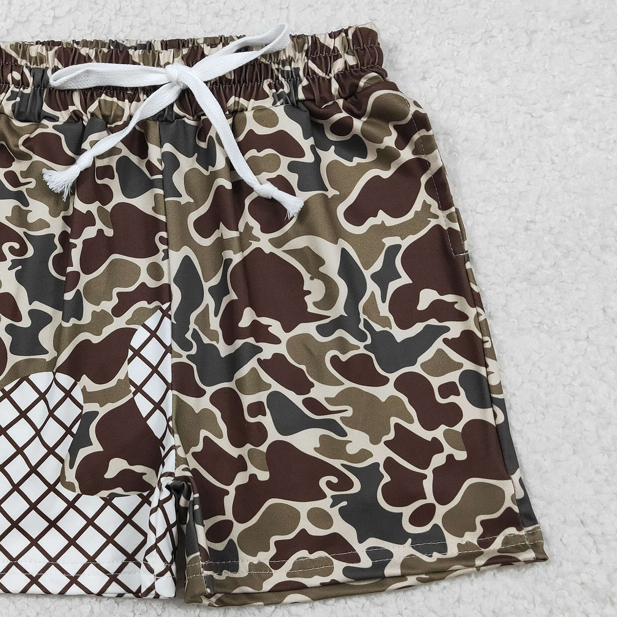 RTS NO MOQ SS0650 Baby Boys Dark Brown Camouflage Drip Team Shorts Bottom for Infants