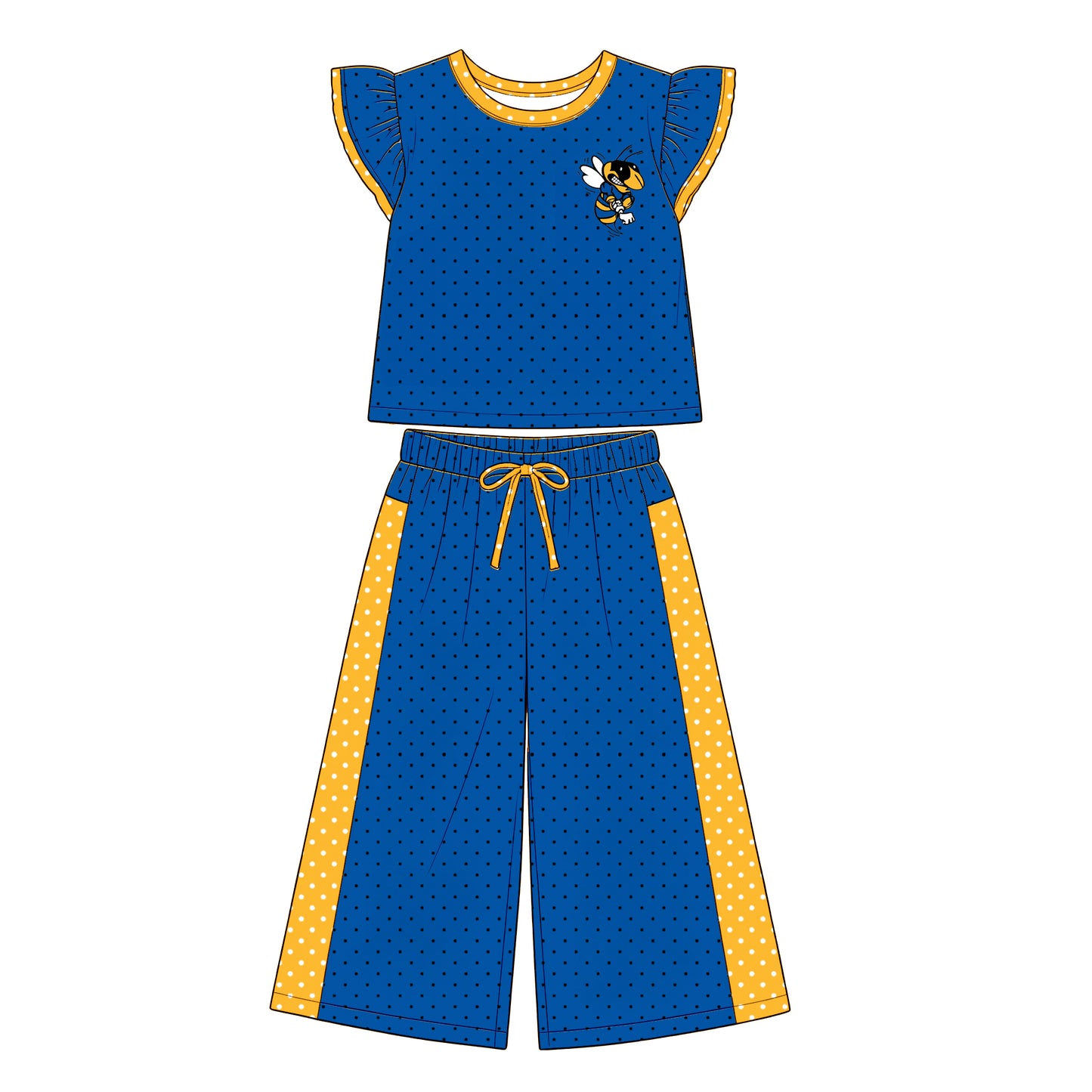 custom moq 5 mix size  XY072206 Baby Girls Flutter Sleeve Polka Dots Top Pants Team Casual Outfit