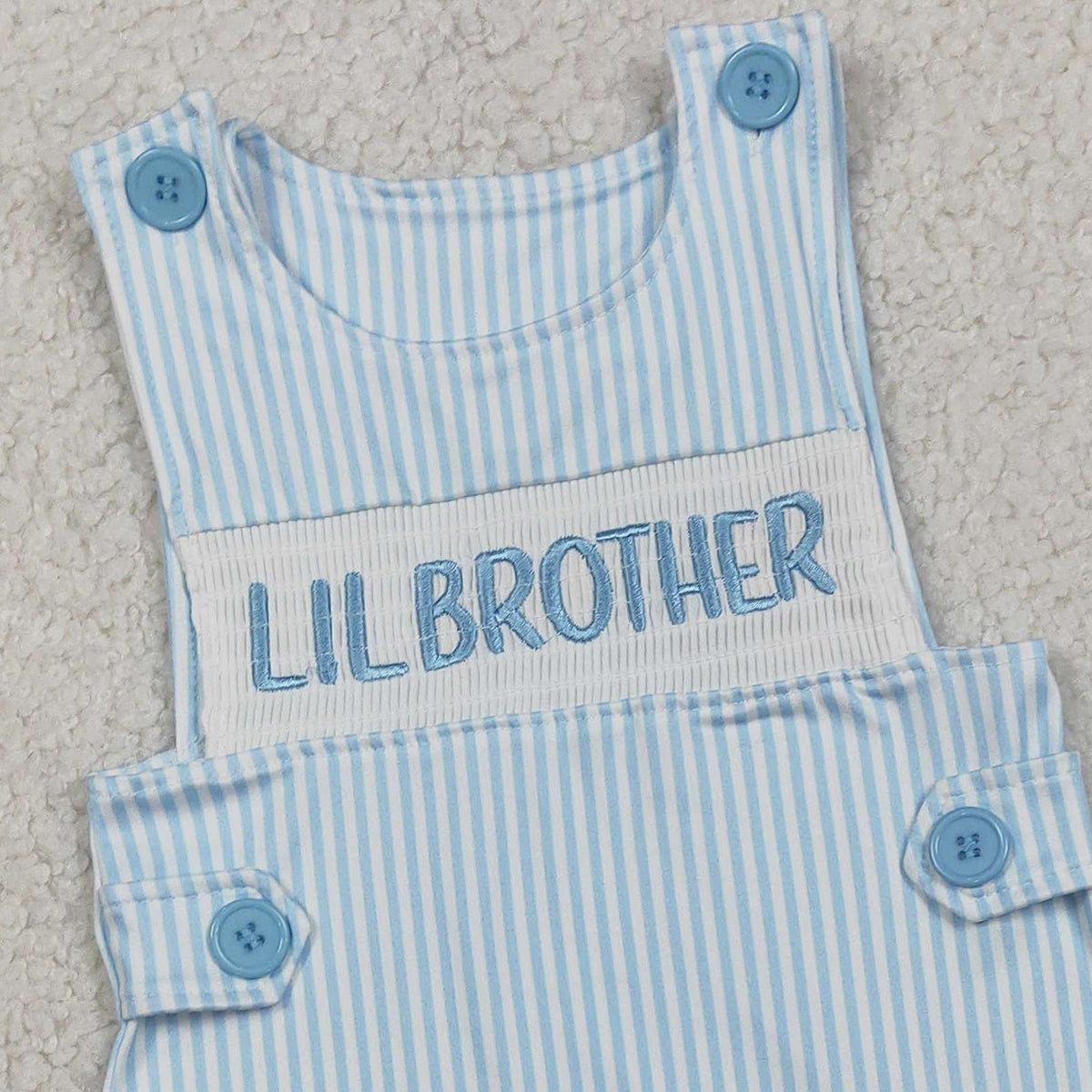 RTS NO MOQ SR3592 Baby Boys Embroidered Sleeveless Rompers Blue Stripe Little Brother Outfit Newborn Boys Clothing