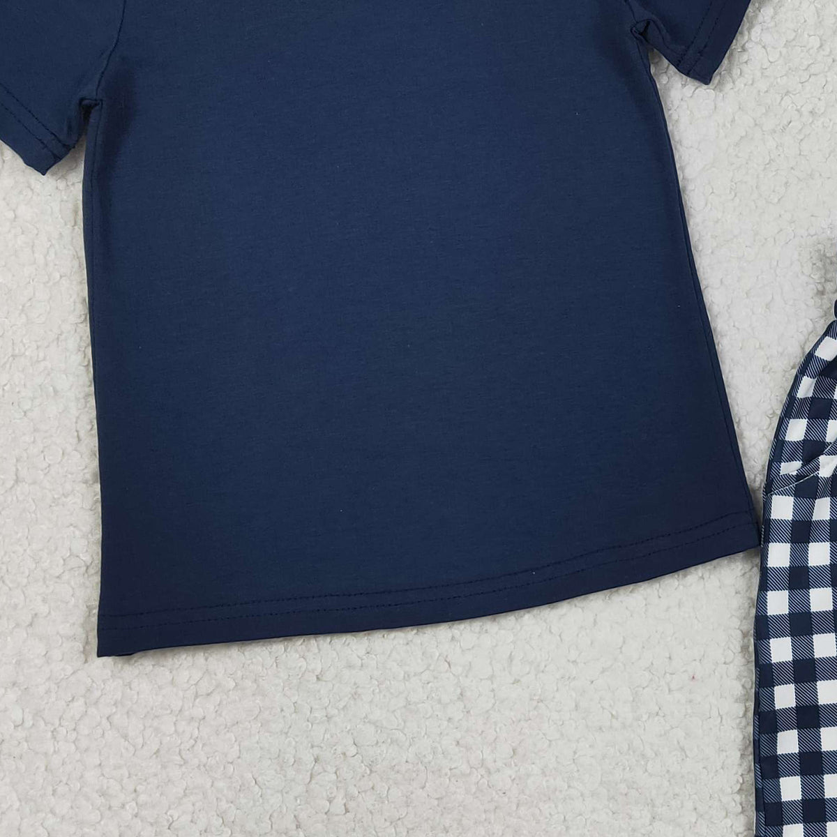 RTS NO MOQ BSSO1882 Baby Boys Navy Short Sleeve Shirt Top with Checked Pockets Short Clothes Set for Little Ones