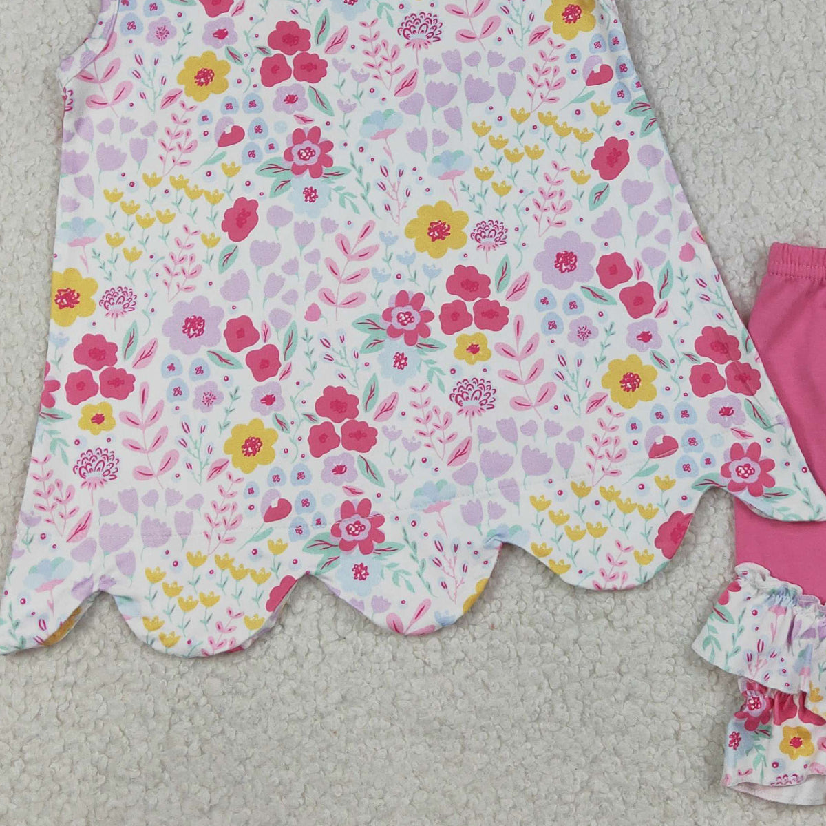 RTS NO MOQ GSSO3391 Baby Girls Sleeveless Colorful Flowers Tunic Ruffle Shorts Outfit Set Cute Baby Girl Summer Clothing Set