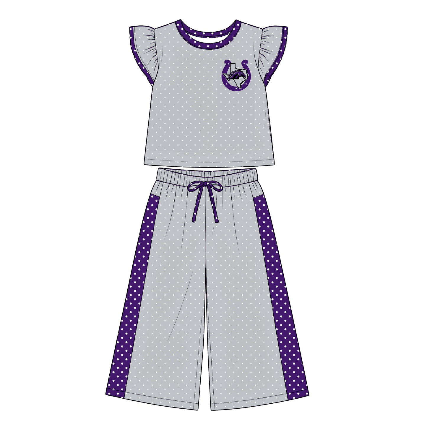 custom moq 5 mix size  XY072106 Baby Girls Flutter Sleeve Polka Dots Top Pants Team Casual Set