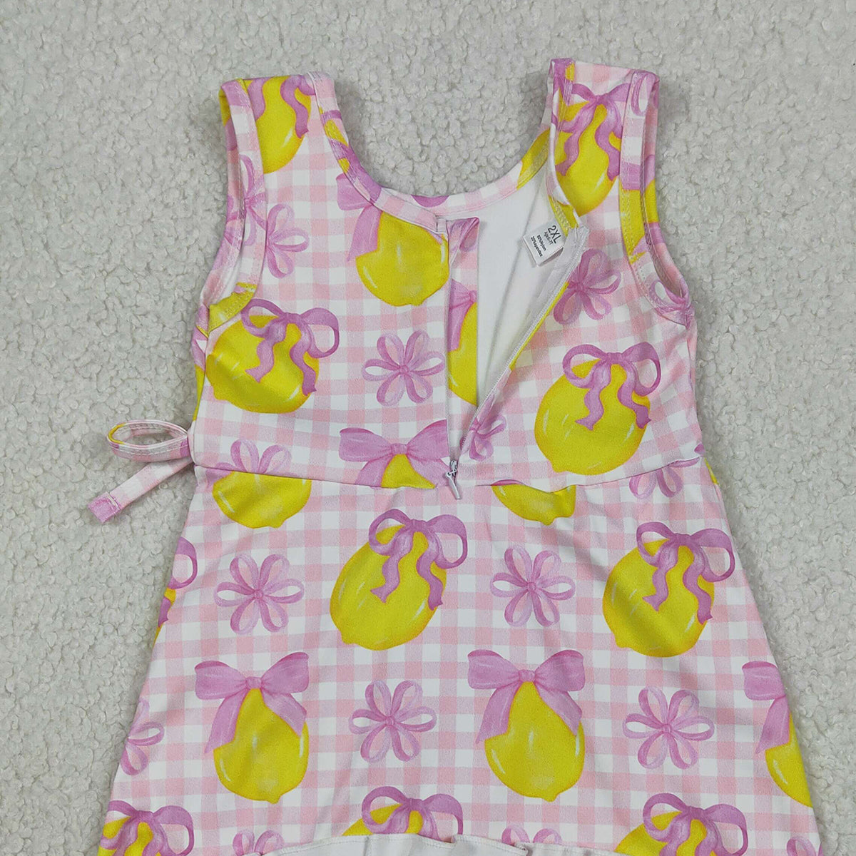 RTS NO MOQ GSD3683 Baby Girls Pink Checked Bows Lemons Ruffle Yoga Active Shorts Knee-Length Dress