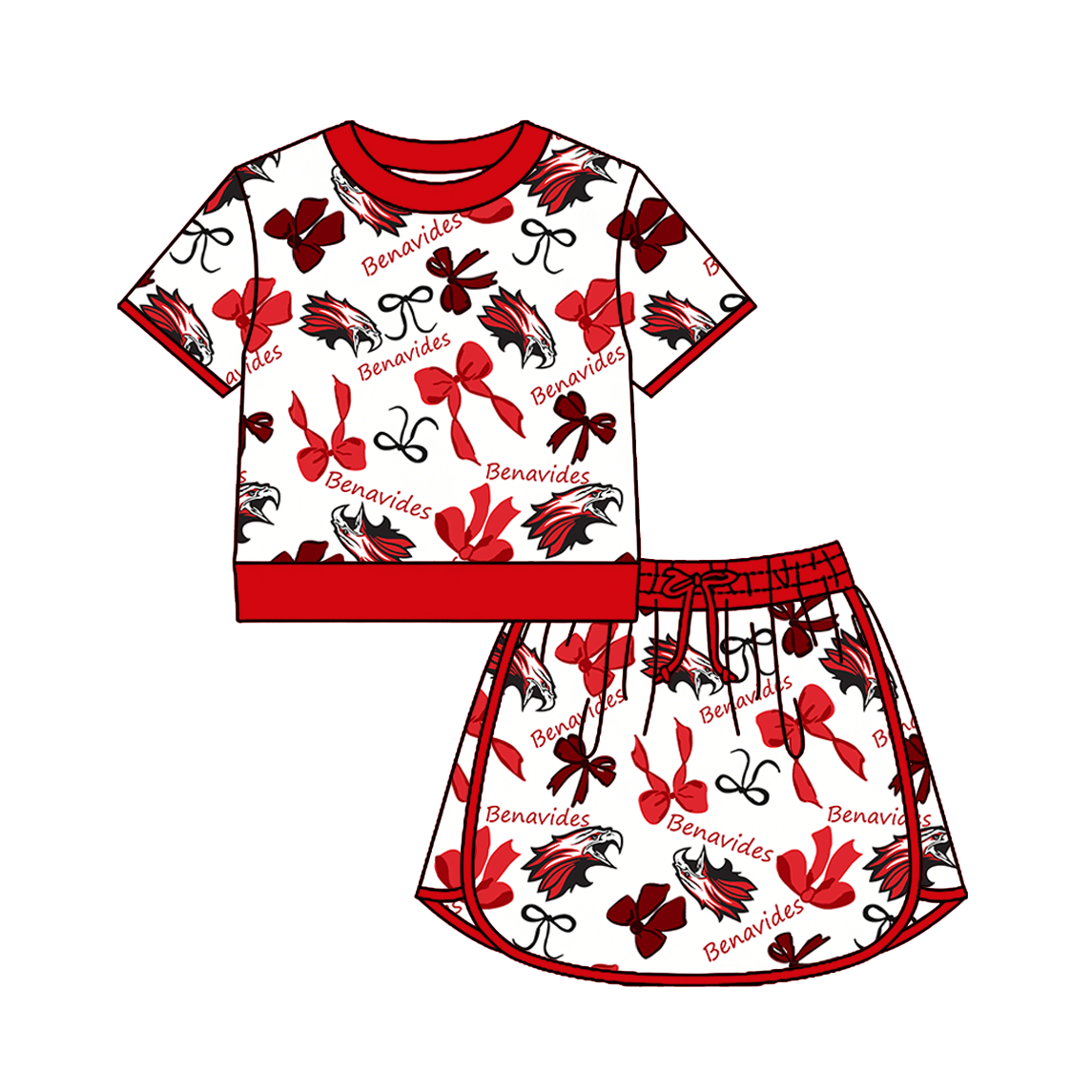 custom moq 5 mix size XY070206 Baby Girls Bow Short Sleeve Short Skort Outfit Set