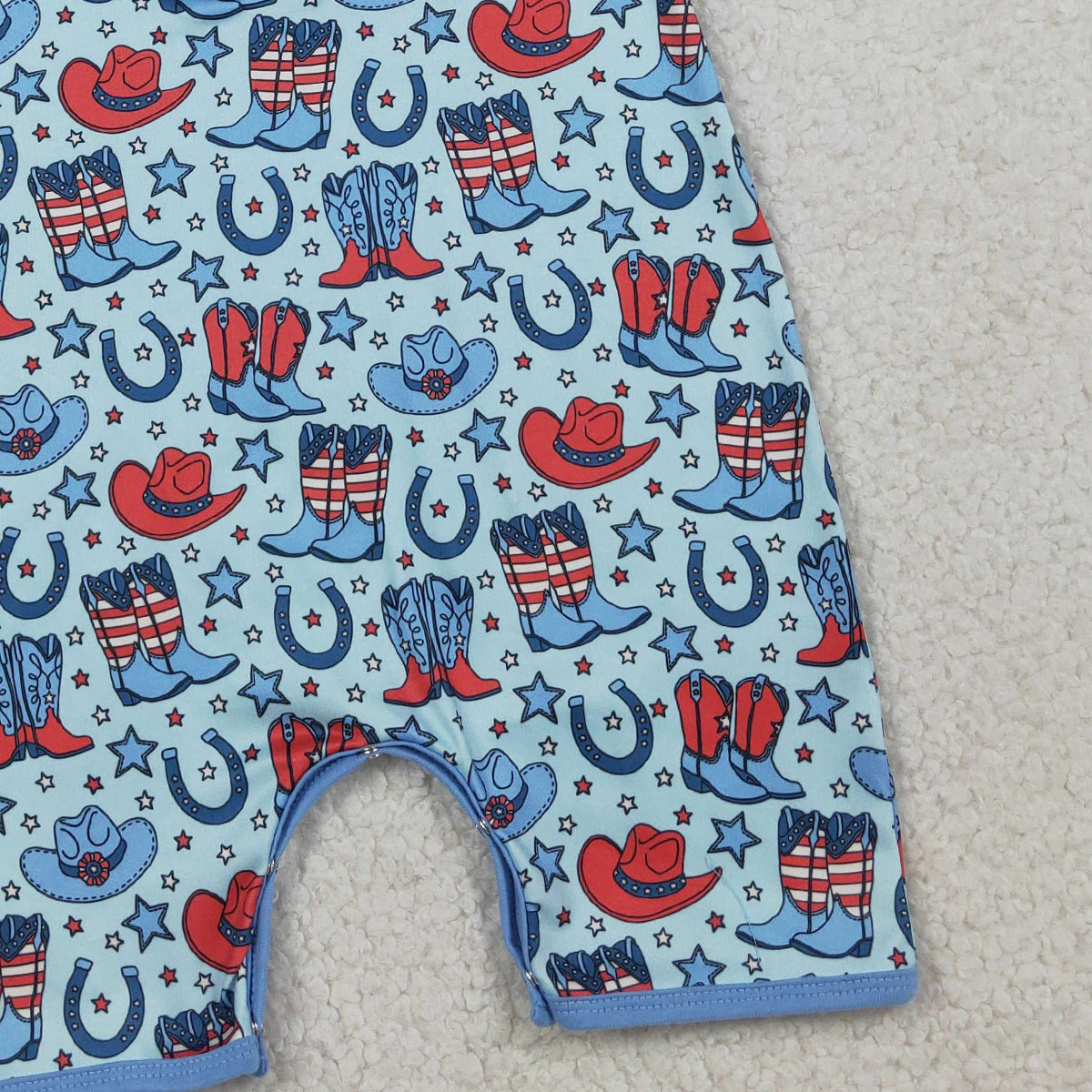 RTS NO MOQ SR3884 Baby Boys 4th of July Western Button Rompers Short Sleeve Star Hat Boots