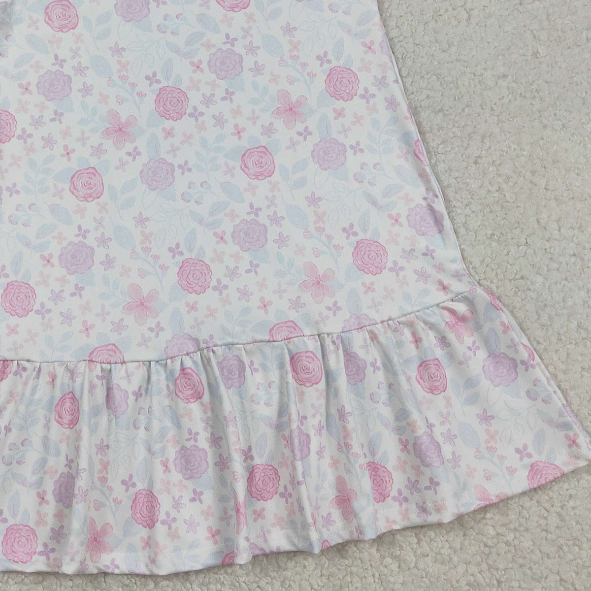 RTS NO MOQ GSD3717 Baby Girls Short Sleeve Ruffle Knee Length Dress Pink Lavender Flowers Cute Infant Girl Outfit