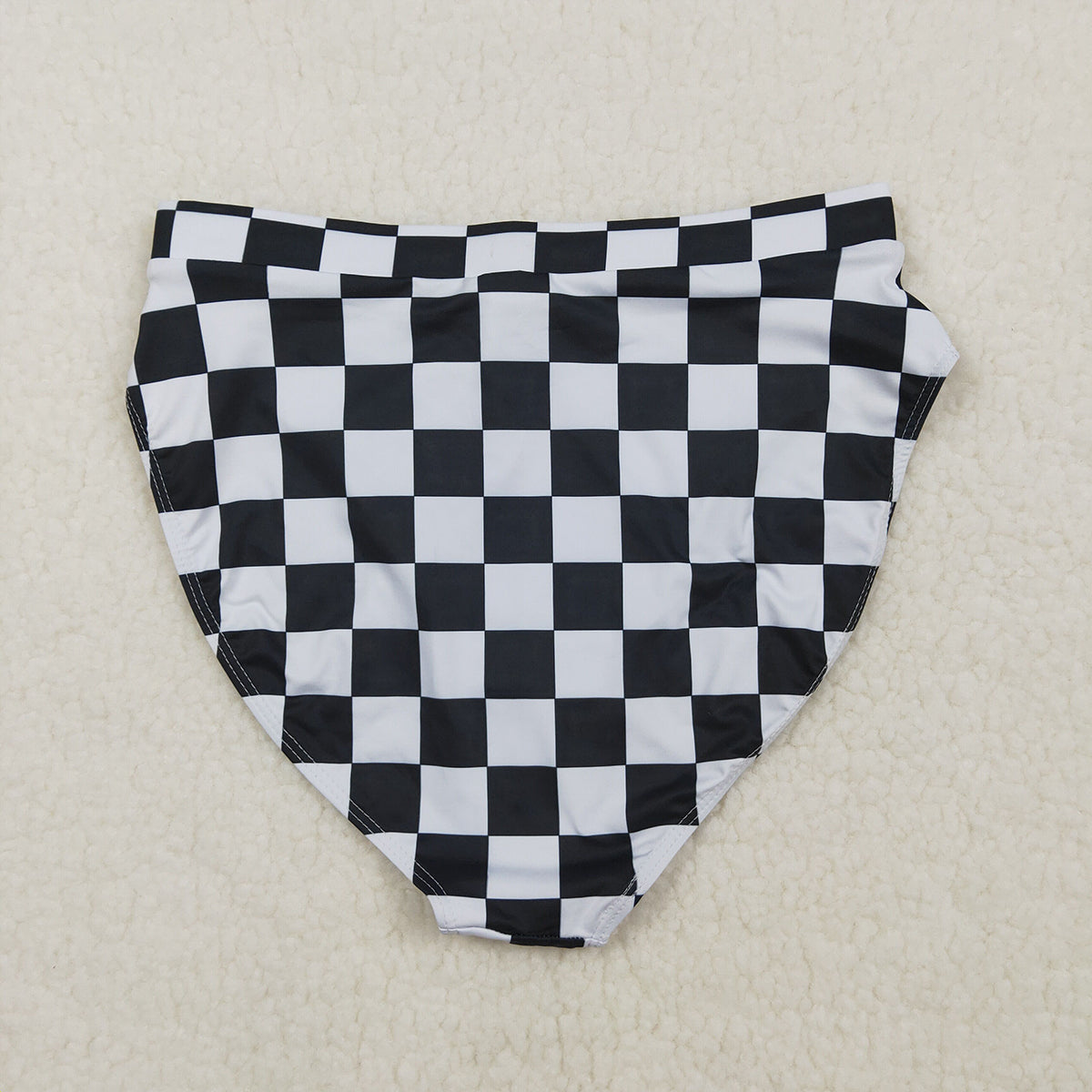 RTS NO MOQ S0736+S0737 Adult Women's Black Checkered Two-Piece Swimsuit Set with Top And Bummies Bottom