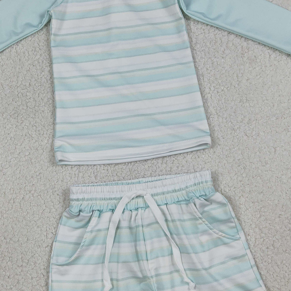 RTS NO MOQ S0649 Baby Boys Light Blue Stripe Top and Pockets Shorts Swimsuits