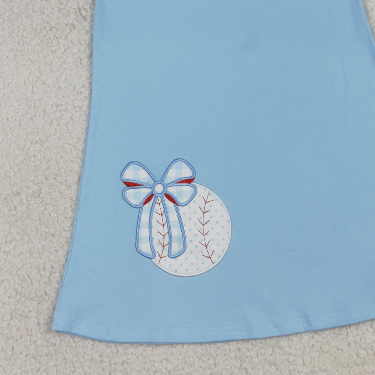 RTS NO MOQ GSD3685 Baby Girls Team Embroidery Baseballs Bows Knee Length Dresses
