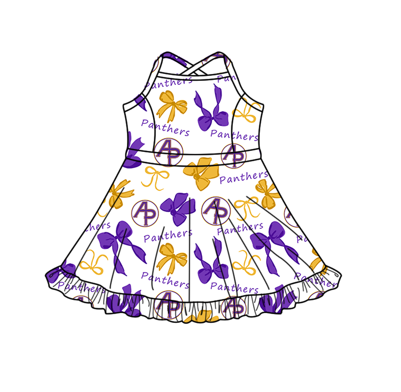 custom moq 5 mix size XY062906 Baby Girls Bows Print Strap Knee Length Yoga Skort Dress Activity Wear