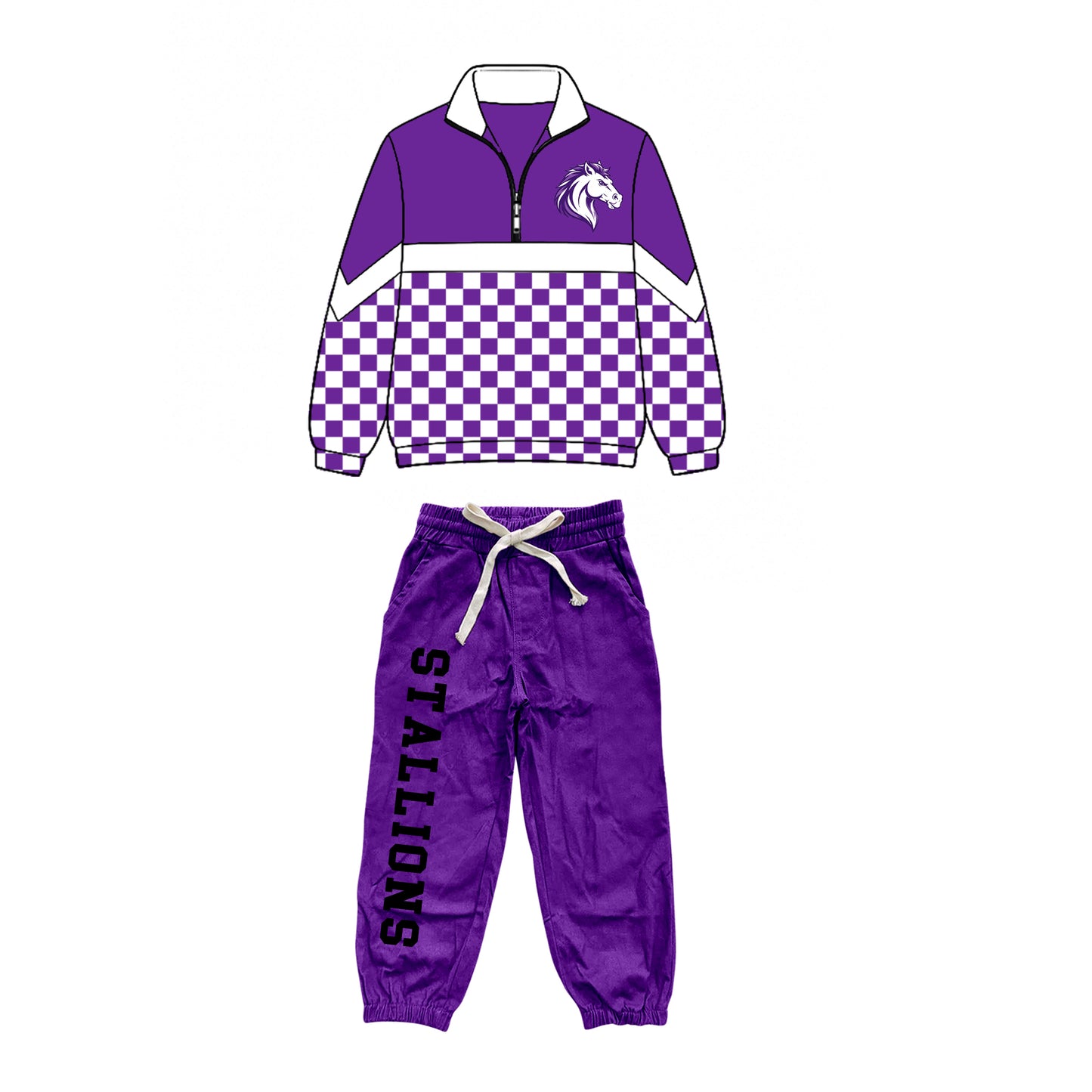 custom moq 5 mix size XY071806 Baby Kids Checked Patchwork Zipper Long Sleeve Pullover Top Pants Clothes Set