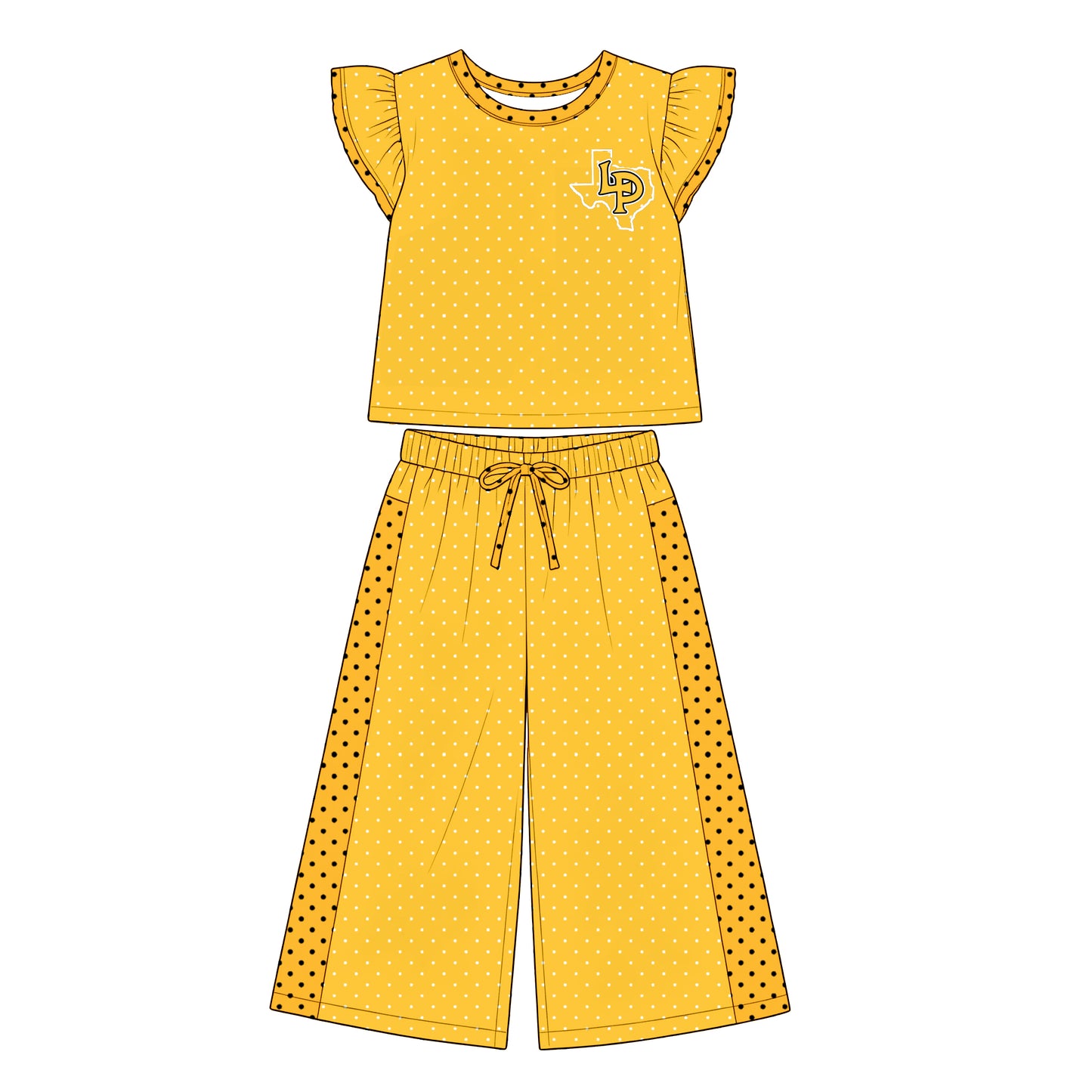 custom moq 5 mix size  XY072206 Baby Girls Flutter Sleeve Polka Dots Top Pants Team Casual Outfit