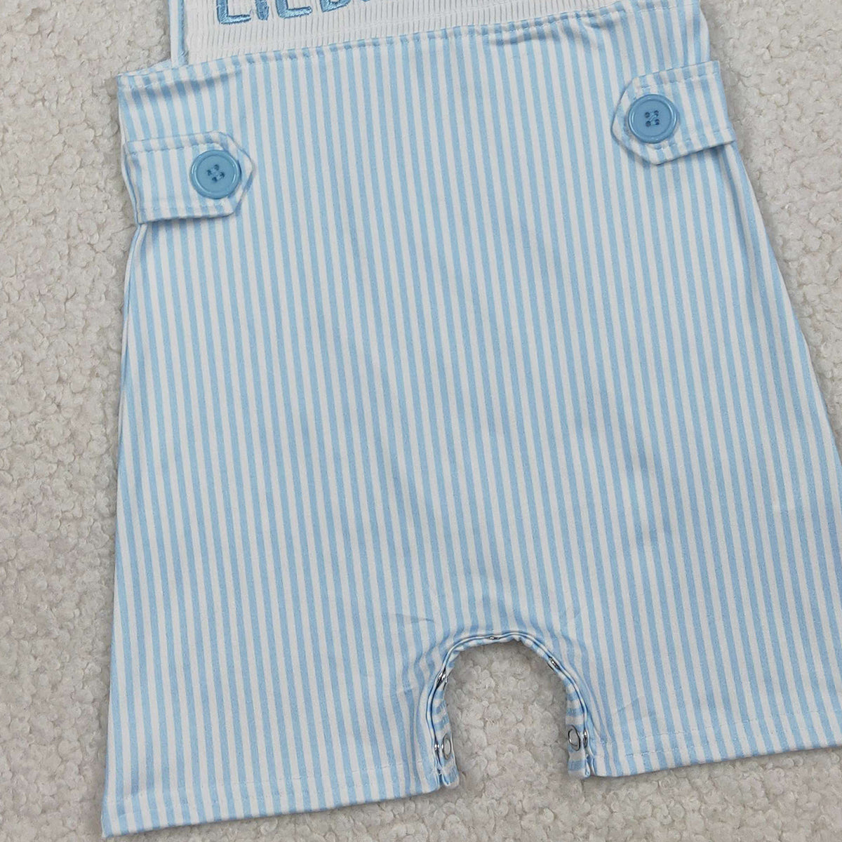 RTS NO MOQ SR3592 Baby Boys Embroidered Sleeveless Rompers Blue Stripe Little Brother Outfit Newborn Boys Clothing