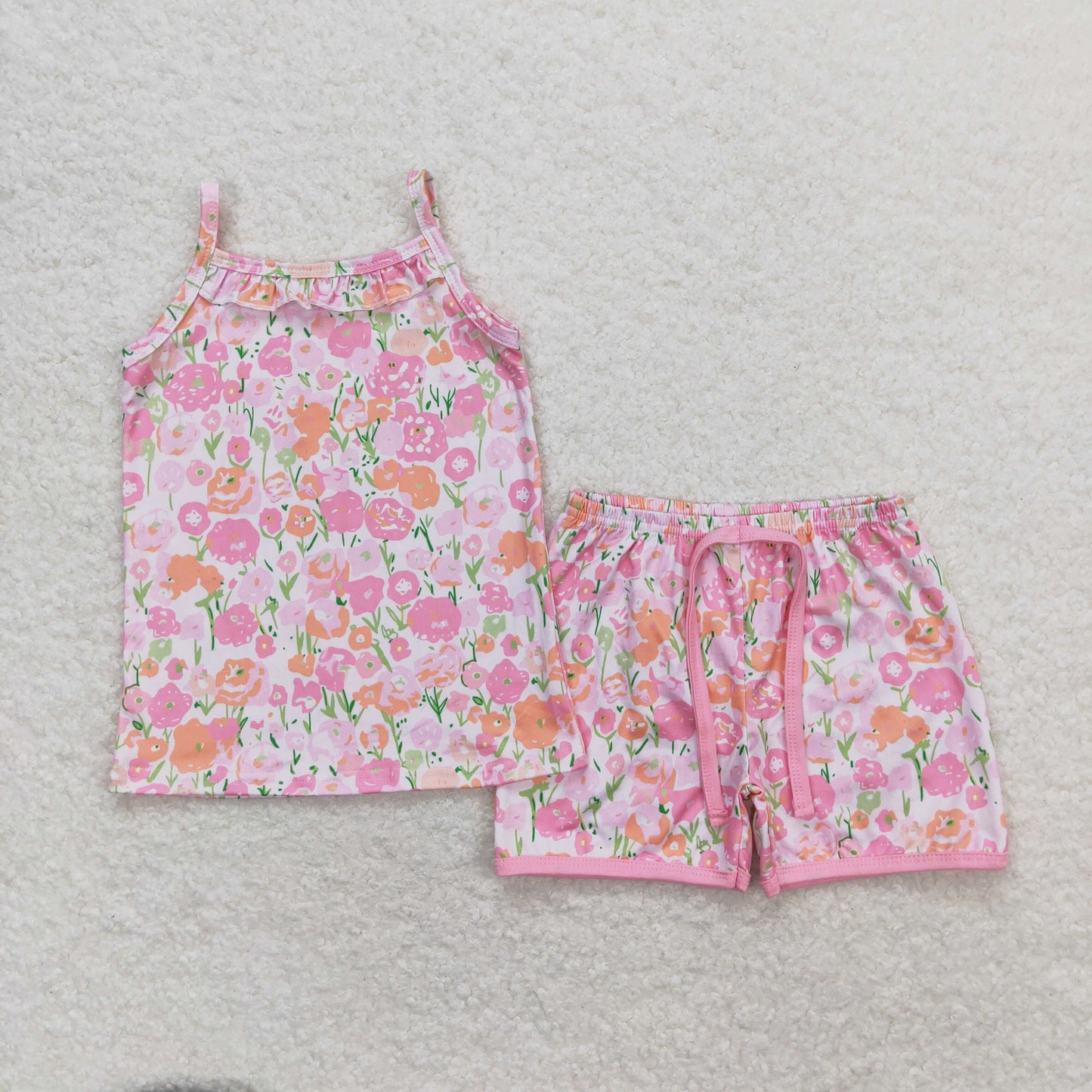 Sibling RTS baby girls clothes floral Short Sleeve Shorts sets