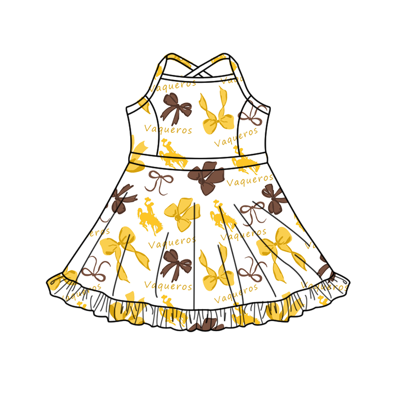 custom moq 5 mix size XY062906 Baby Girls Bows Print Strap Knee Length Yoga Skort Dress Activity Wear