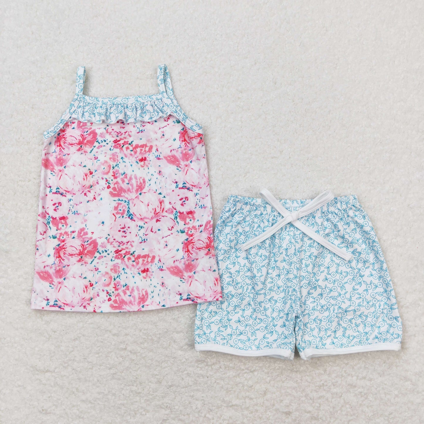 Sibling RTS baby girls clothes floral Short Sleeve Shorts sets