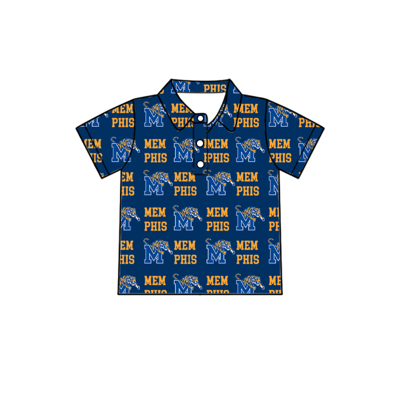 custom moq 5 mix size XY062606 Baby Boys Letter Print Short Sleeve Button Collar Polo Shirt