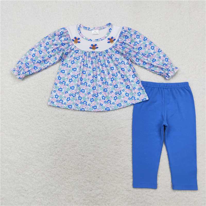 Baby Girls Thanksgiving Floral Turkey Embroidered Top & Pants Set and Ruffle Dress Collection