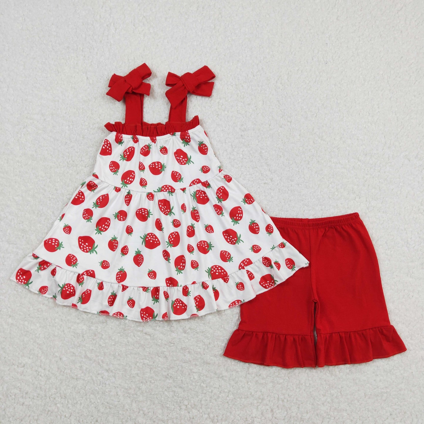 RTS NO MOQ baby Girls Clothes strawberry short sleeve shorts Sets and romper