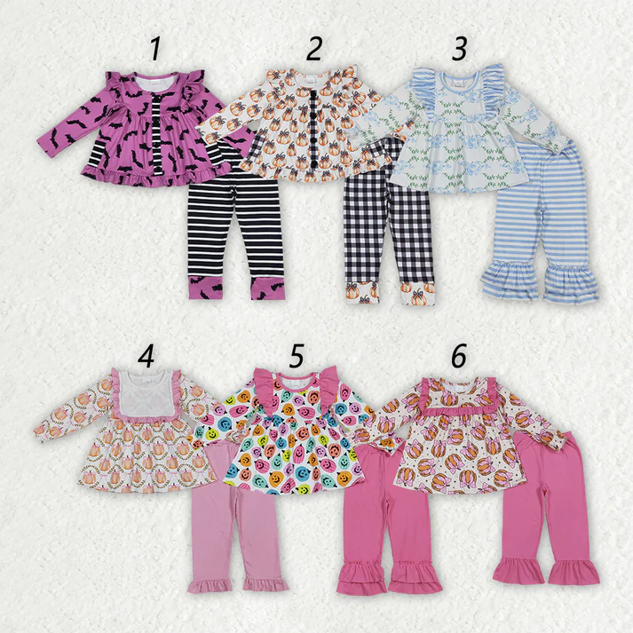 RTS NO MOQ Sibling baby girl clothes Halloween pumpkin long sleeve pants Sets