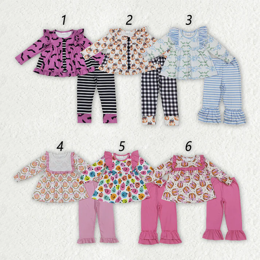 RTS NO MOQ Sibling baby girl clothes Halloween pumpkin long sleeve pants Sets
