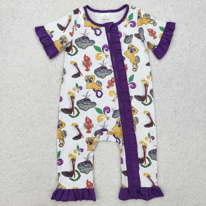 RTS NO MOQ Sibling Baby girls clothes mardi gras short-sleeved trousers suit & rompers
